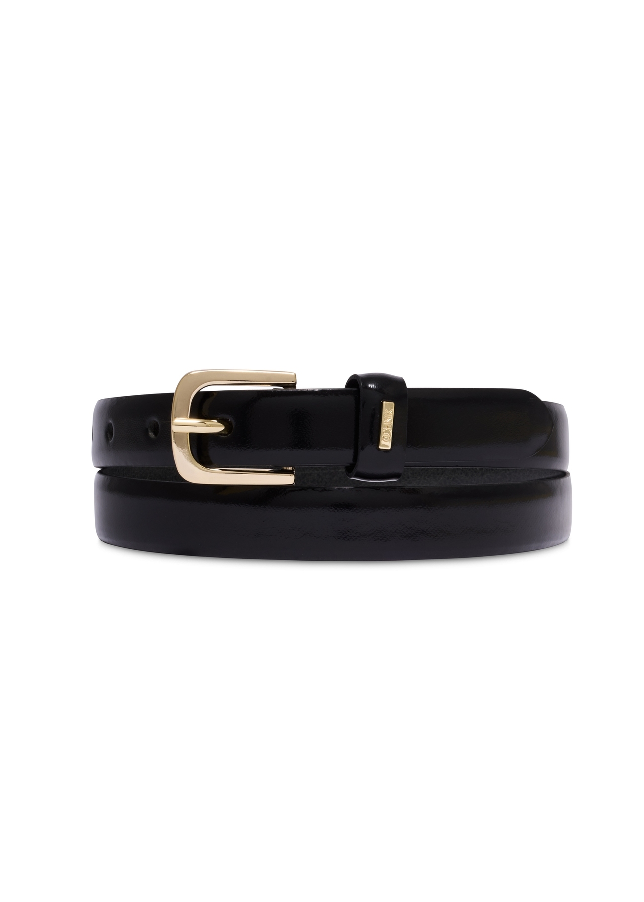 Black leather women's belt PASDS-0300-9F(Z26), front product view on white background.