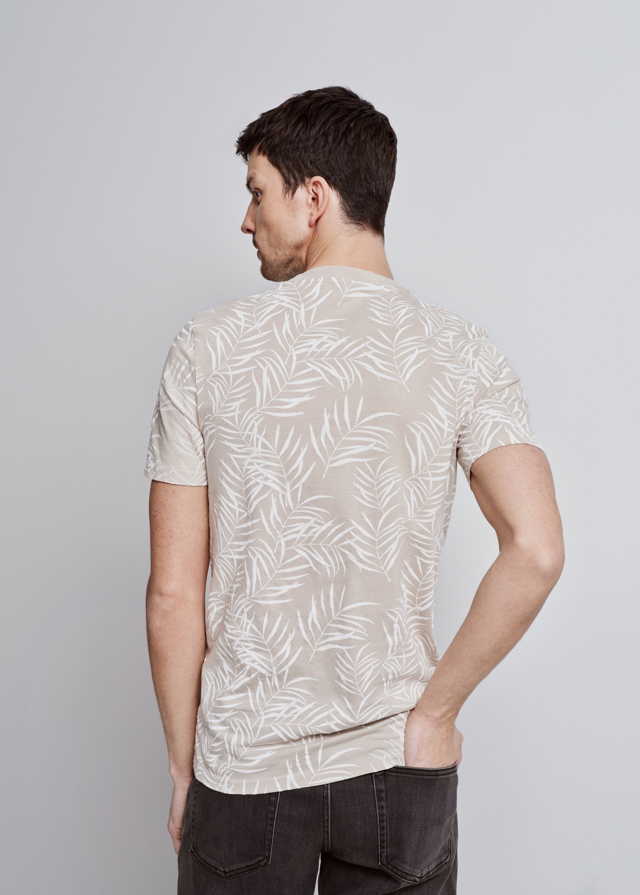 Men's beige print T-shirt TSHMT-0103-81(W24)-02