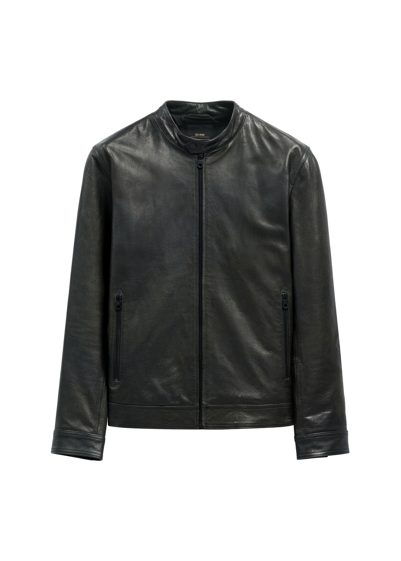 Black men's leather jacket KURMS-0406-99(W26) - front product view, on white background.