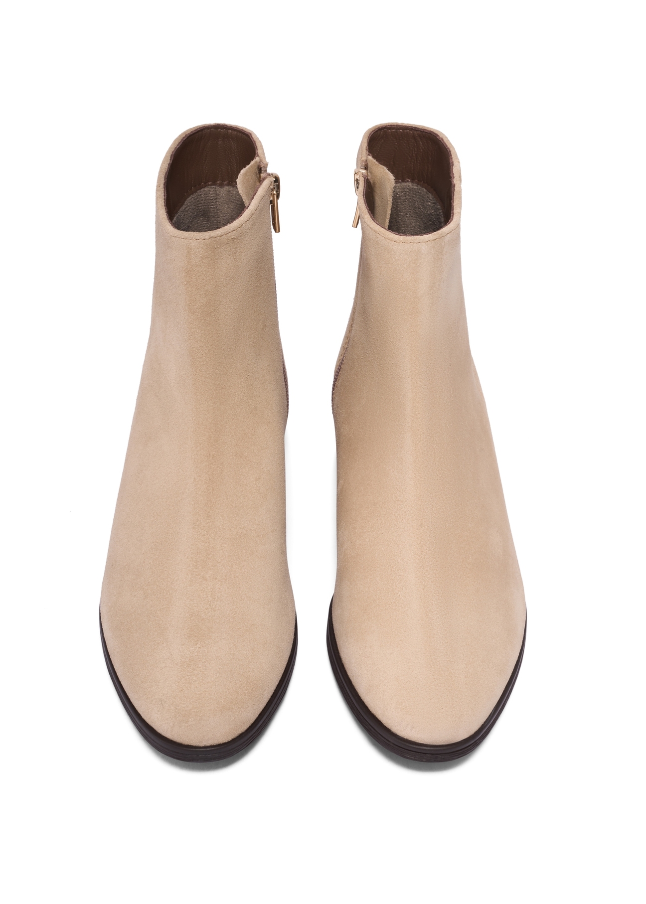 Women's suede ankle boots in cool beige color BUTYD-1193-1K(Z26), front product views on a light background.