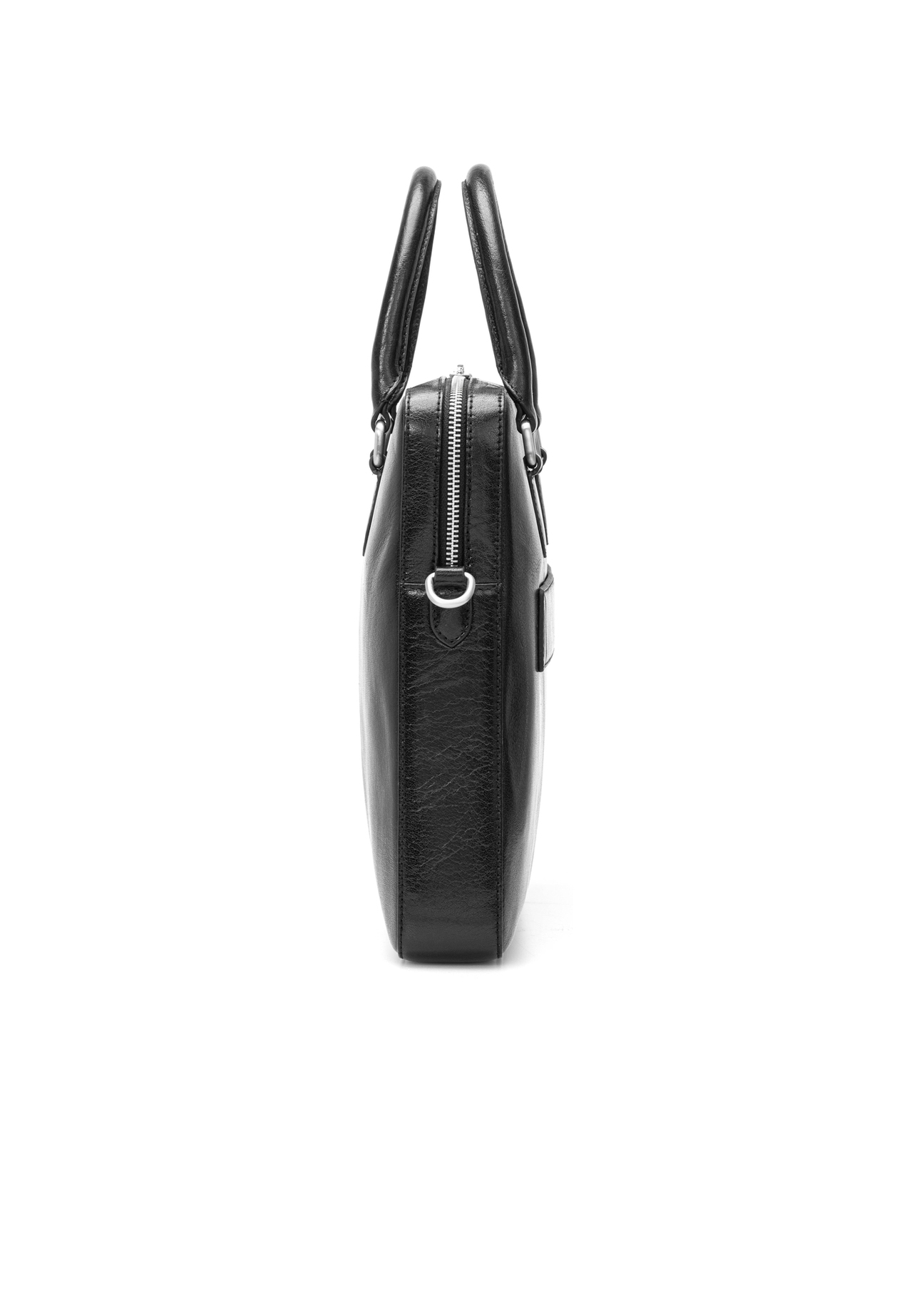 Black leather men's laptop bag TORMS-0506-99(W26) - side product view, on white background.
