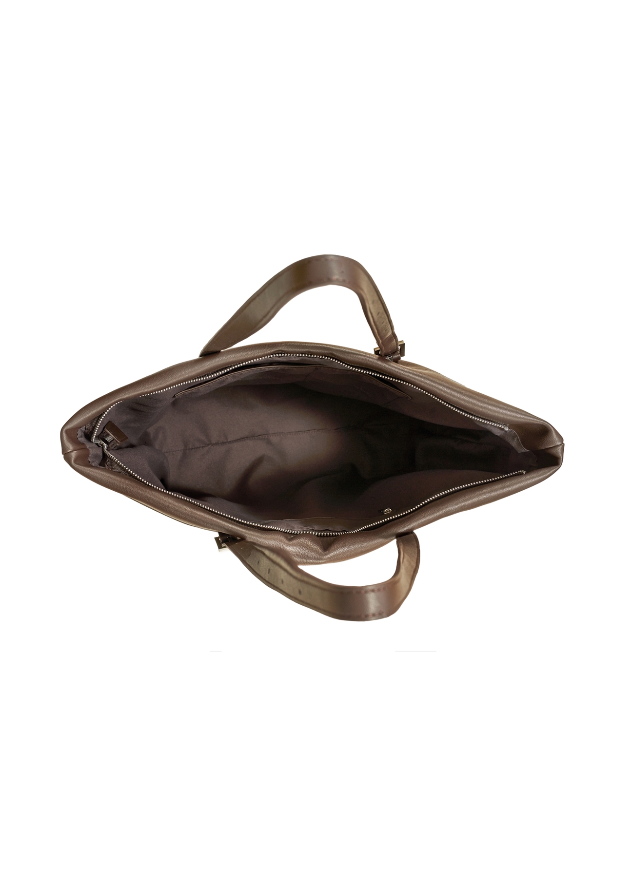 Large brown women's shopper handbag TOREC-1067-89(Z25), product view from the inside on a white background.