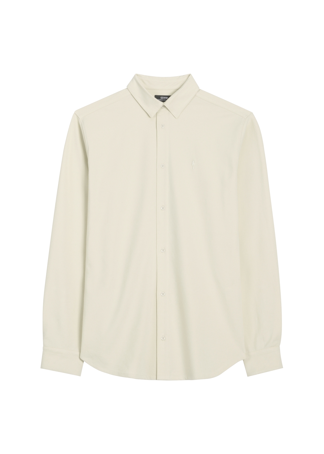 Beige men's cotton shirt KOSMT-0356-1A(W26) - front product view, on white background.