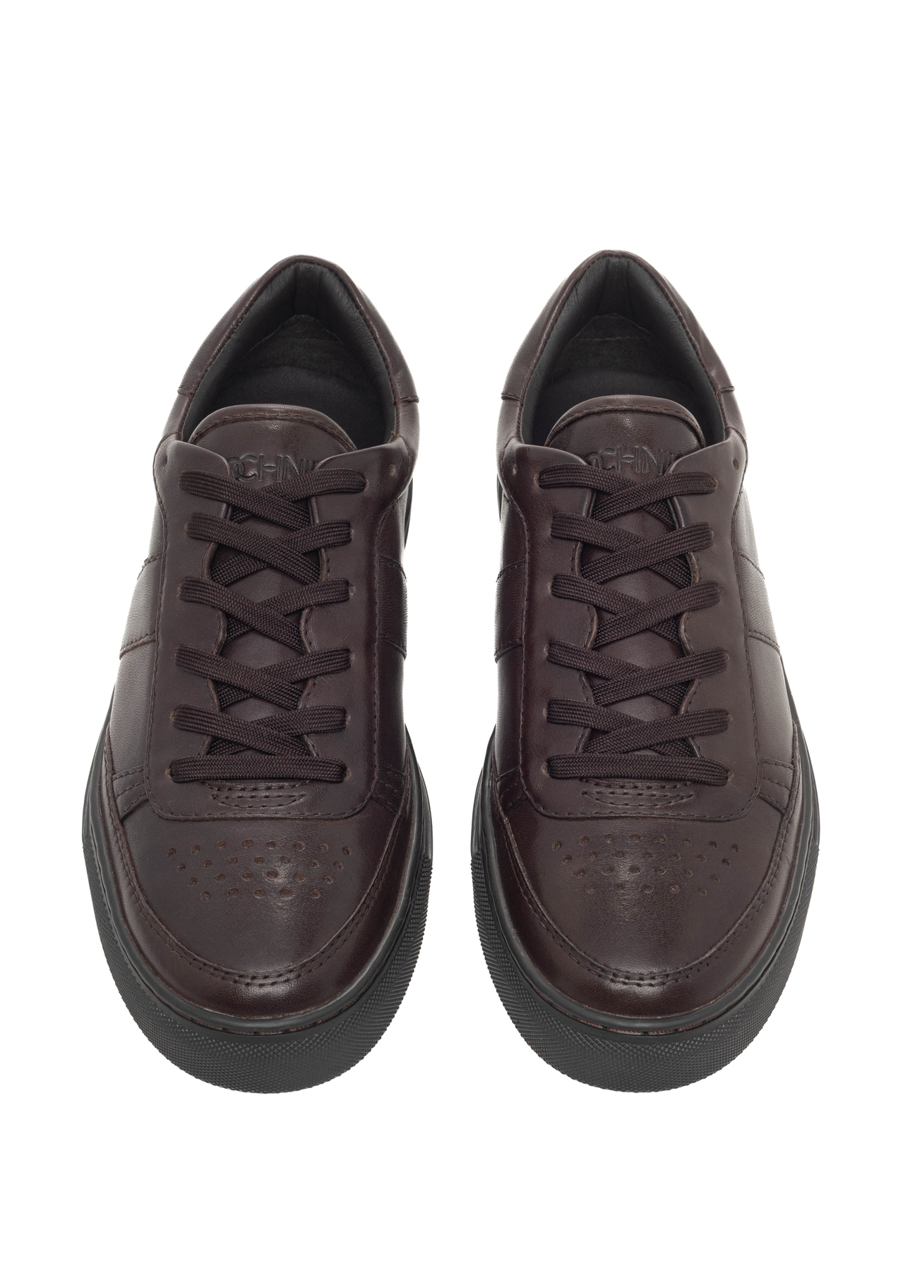 Women's leather sneakers in dark brown color BUTYD-1294-1I(Z26)