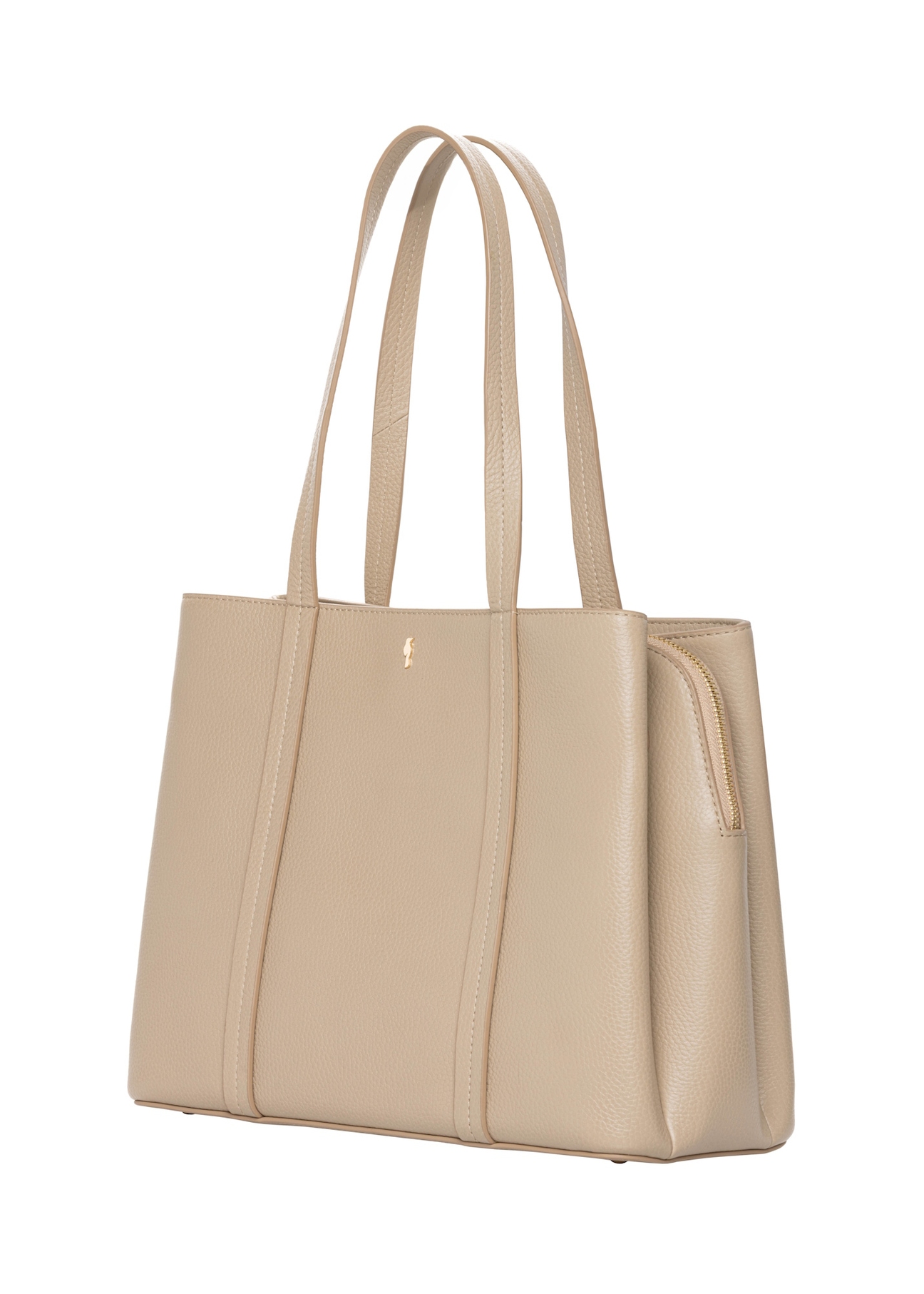 Beige leather shopper bag TORES-1342-1B(Z26), diagonal product view on a light background.