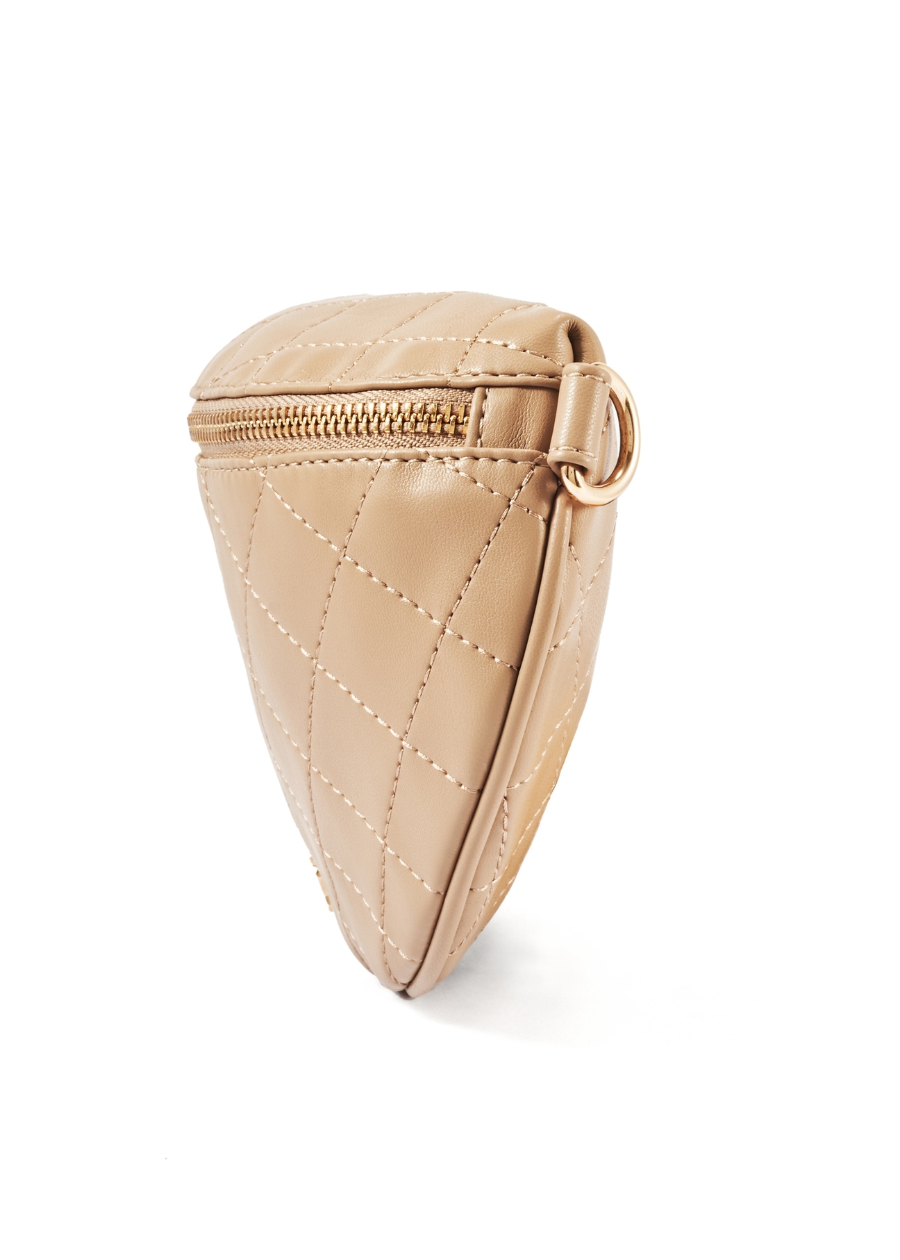 Quilted beige women's waist bag TOREC-0878B-81(Z25), side view of the product on a white background.-02