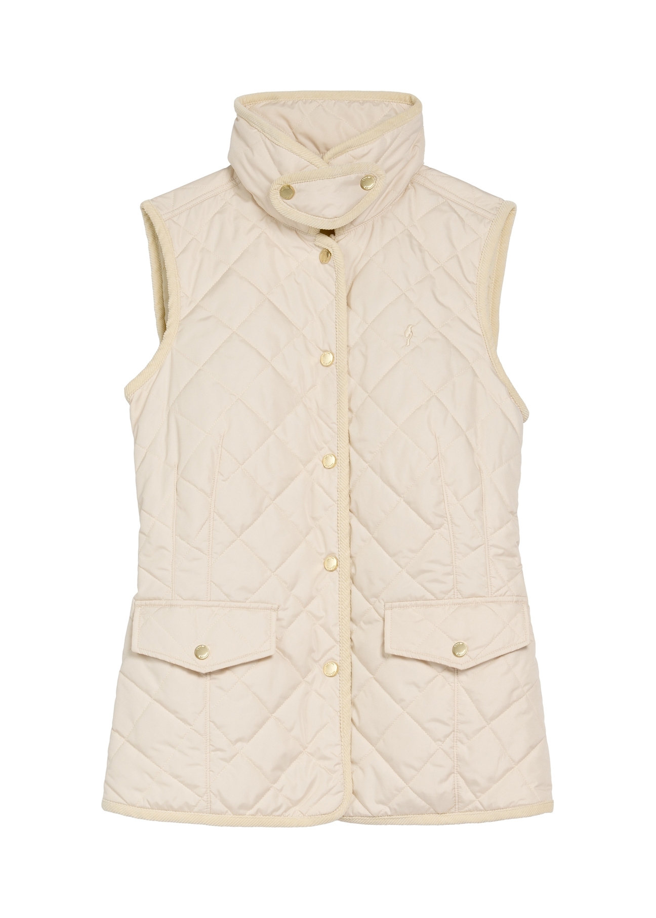 Light beige quilted women's vest KAMDT-0036-0B(W26) - front product view, on white background.