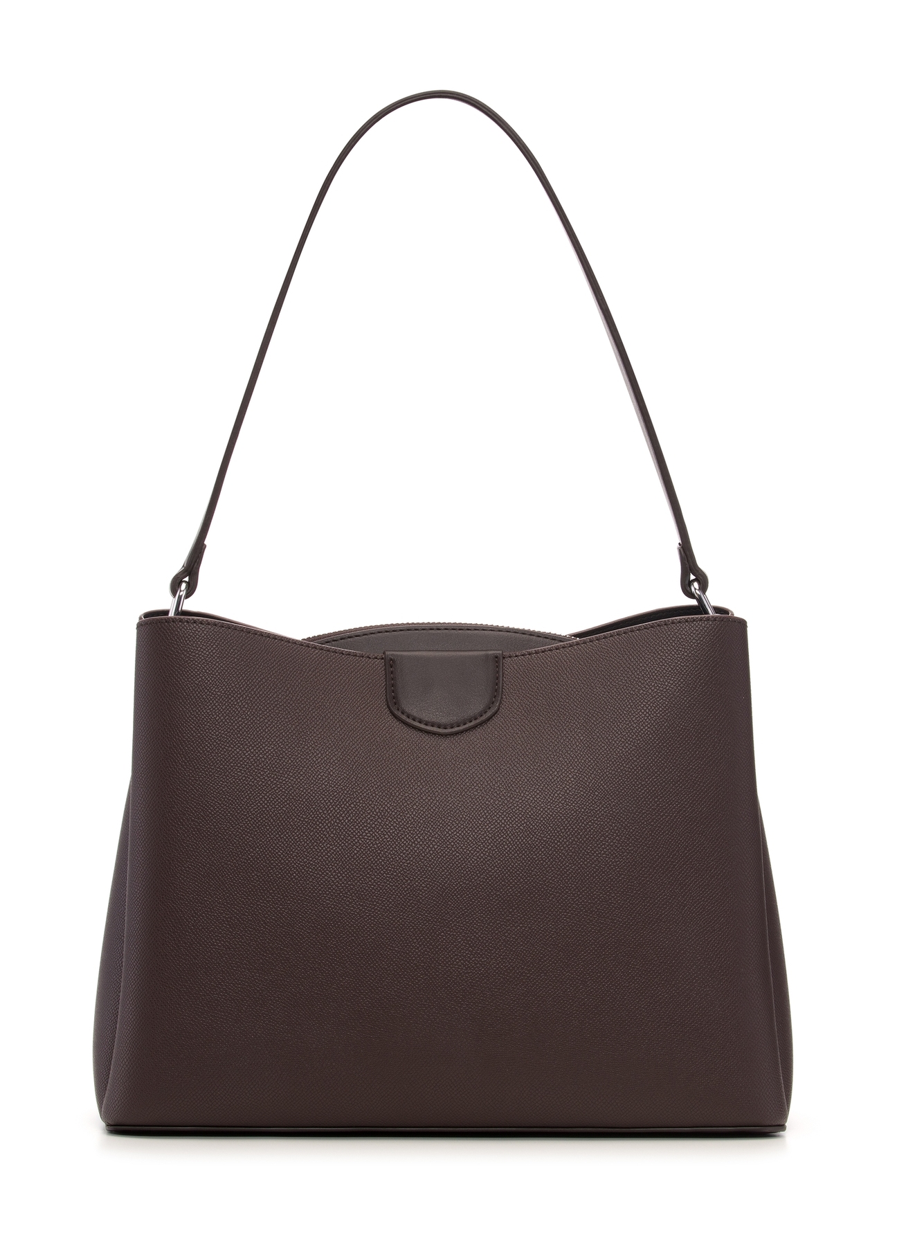 Brown women's shoulder bag TOREC-1297-1I(Z26), product view from the back on a white background.