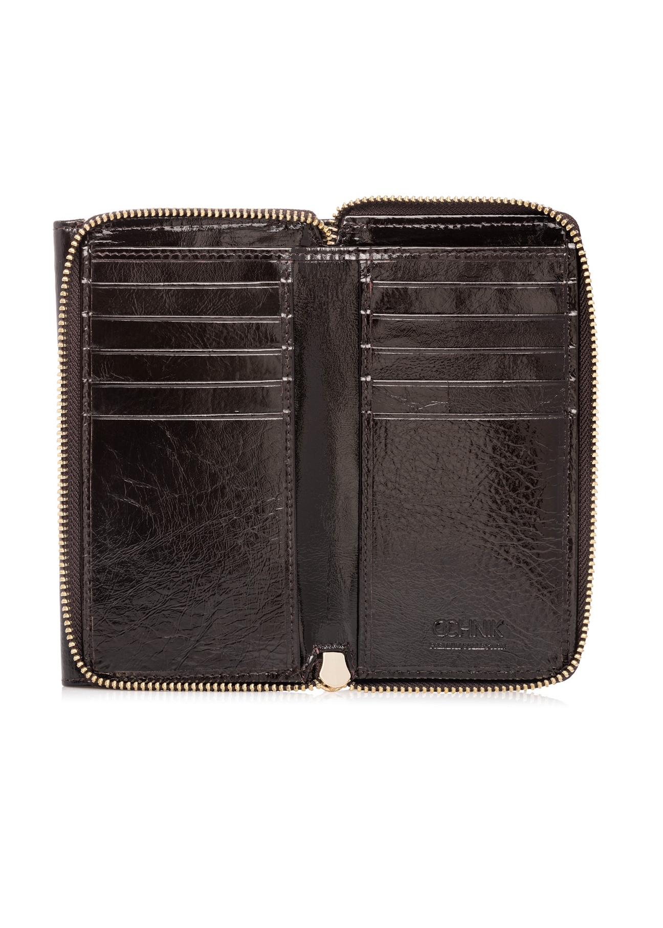 Dark brown leather women's wallet PORES-0987-1I(W26), product view inside on white background.
