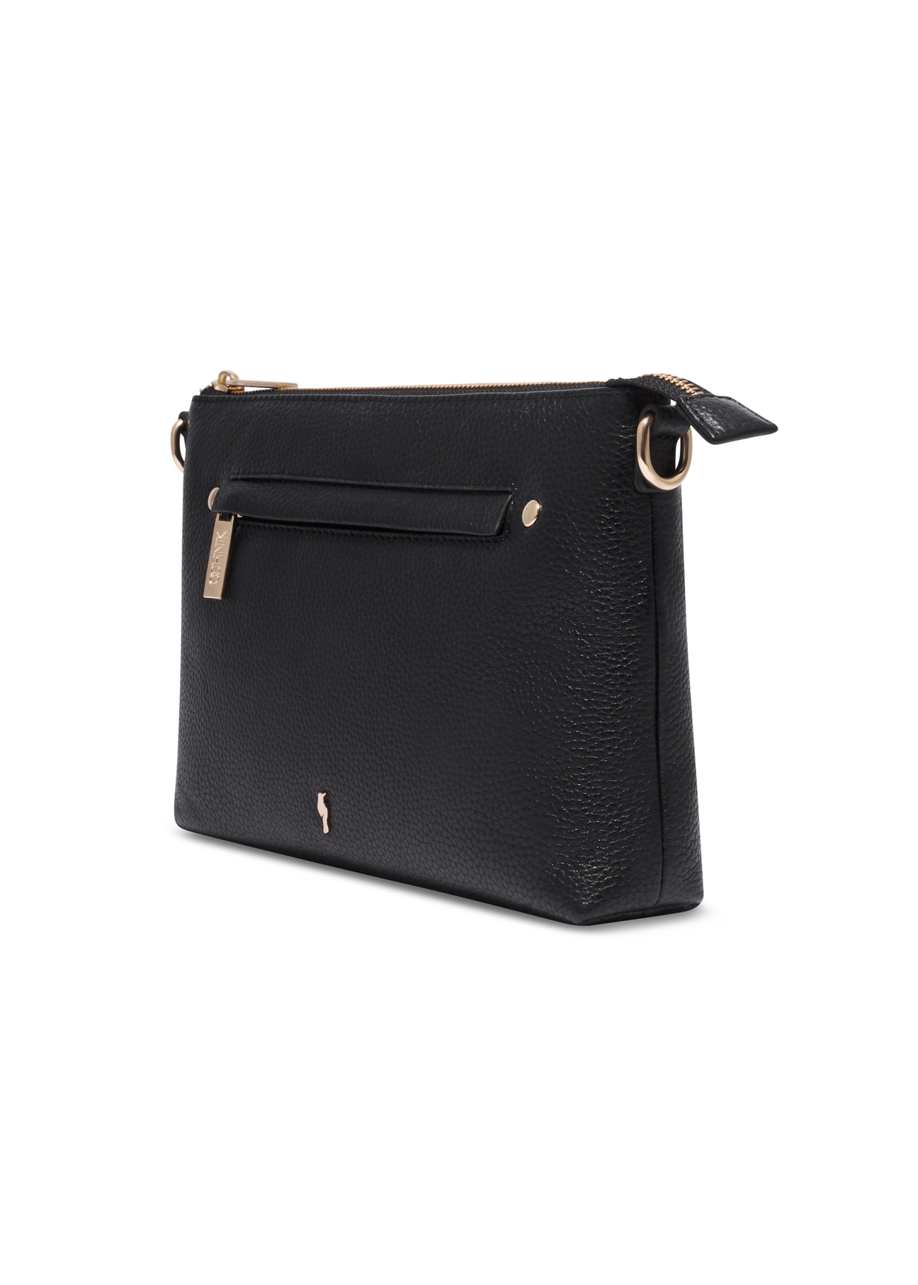 Black women's handbag made of natural pea leather TORES-1424-9I(Z26), diagonal product view on a white background.