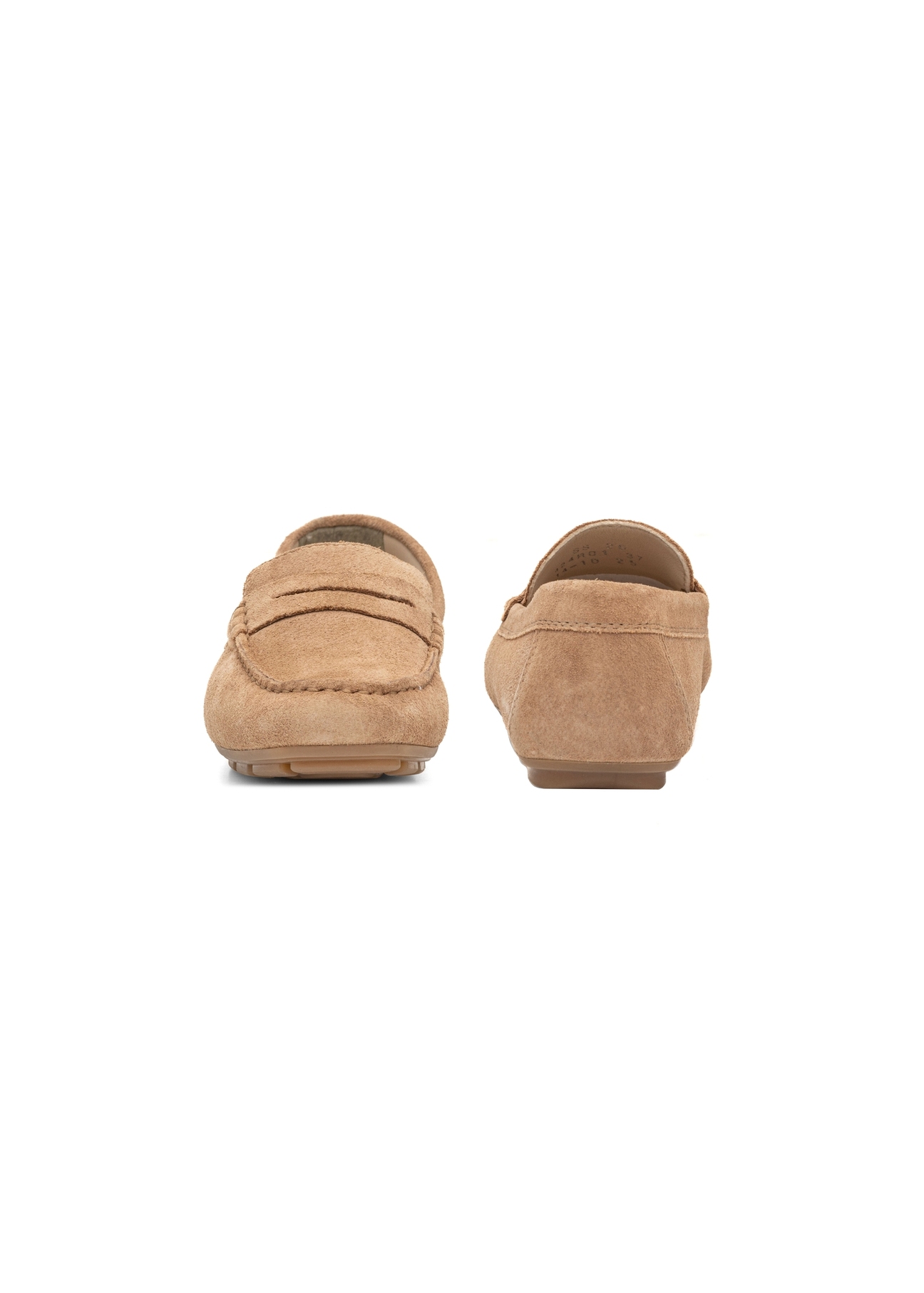 Women's beige leather moccasins BUTYD-1262-1B(W26), front and back product view on white background.