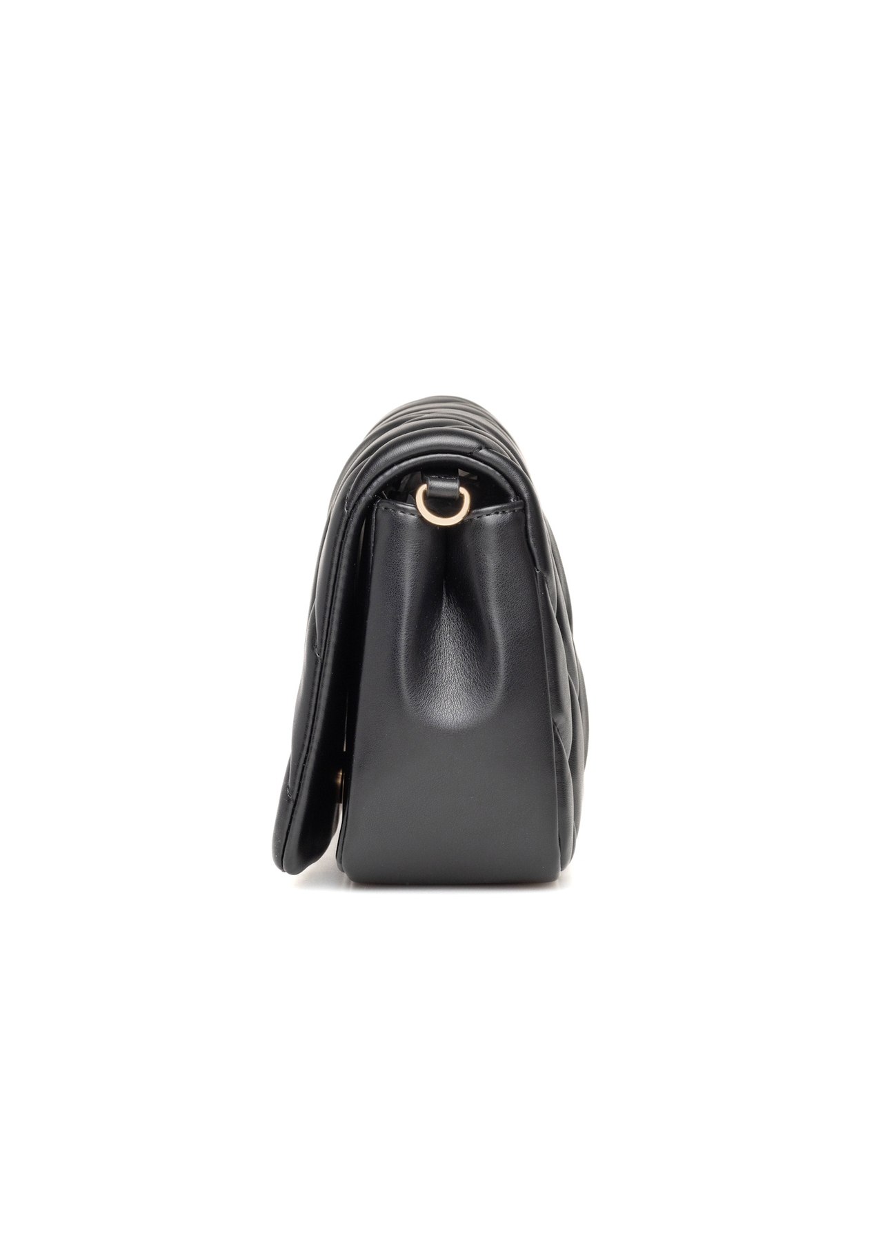 Black women's handbag with stitching TOREC-1151-99(W26), side view of the product on a white background.