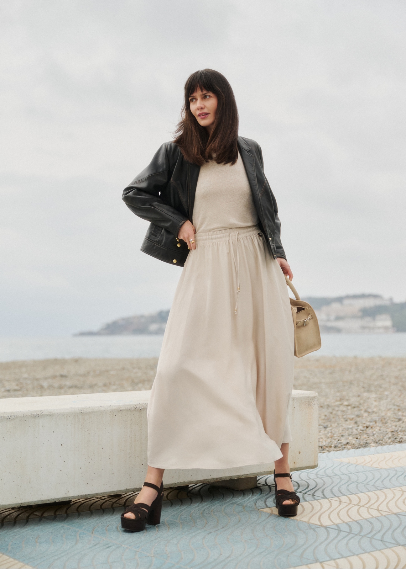 Beige midi skirt SPCDT-0125-1A(W26)