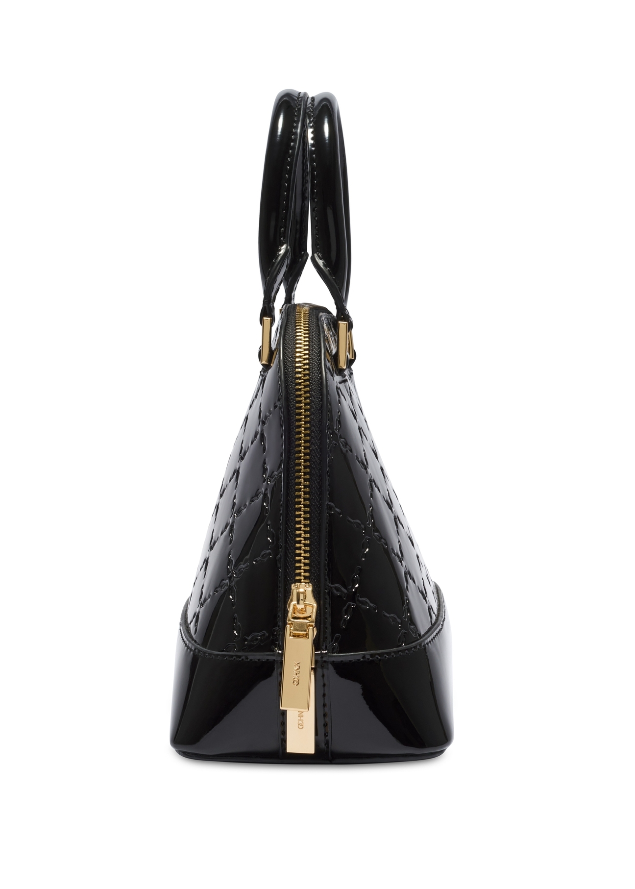 Black women's handbag with gloss TOREC-1110-99(Z25), product view from the side on a white background.