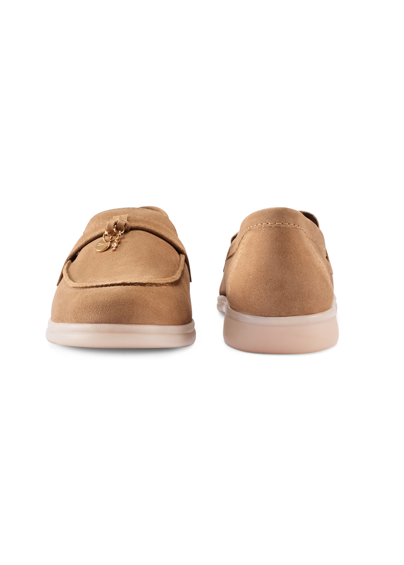 Beige leather women's moccasins BUTYD-1256-1B(W26), front and back product view on white background.