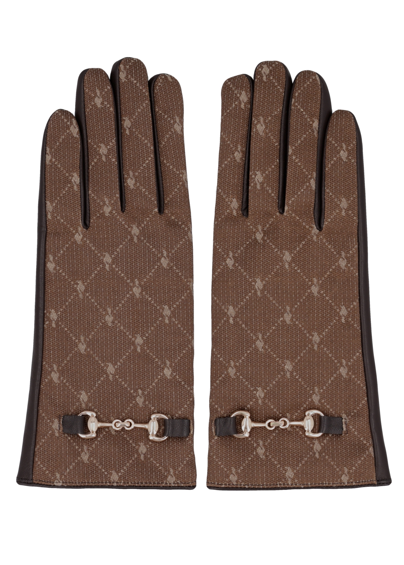 Brown women's leather gloves REKDS-0107-1I(Z26), product view from above, on white background.