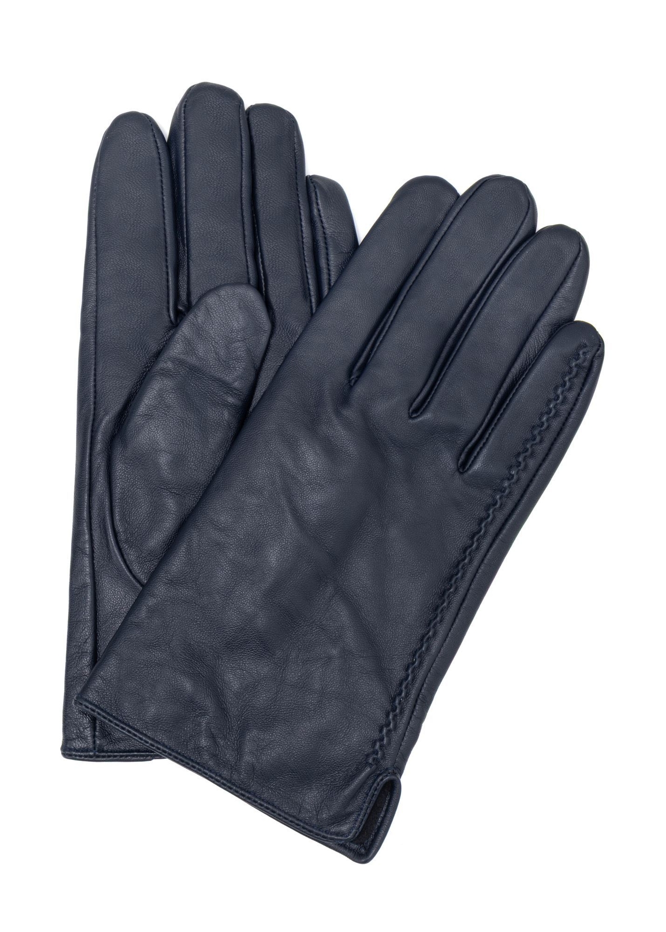Navy blue men's leather gloves REKMS-0001A-7D(Z26) - diagonal product view on a white background.