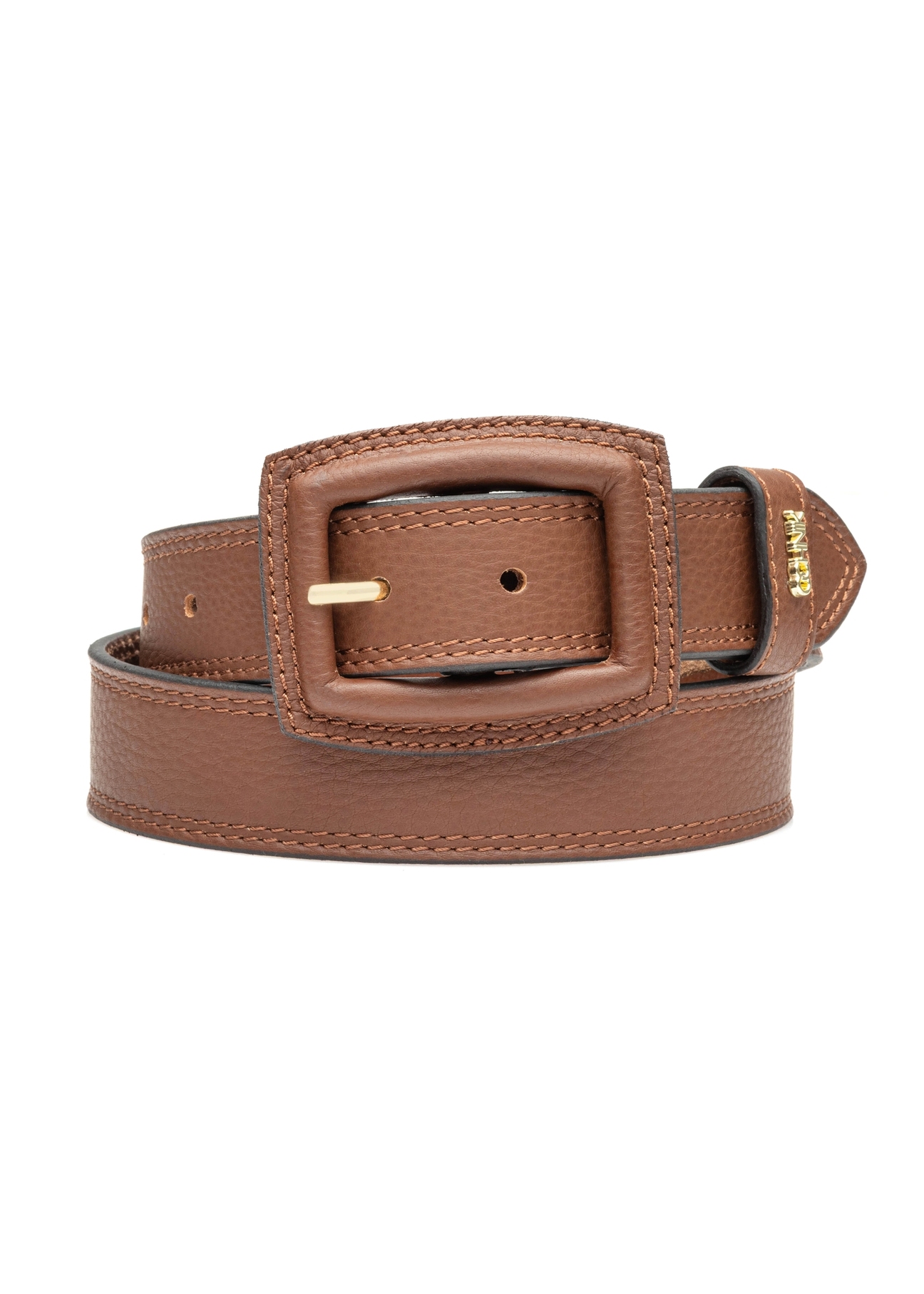 Brown leather women's belt PASDS-0272-1D(W26), front product view on white background.