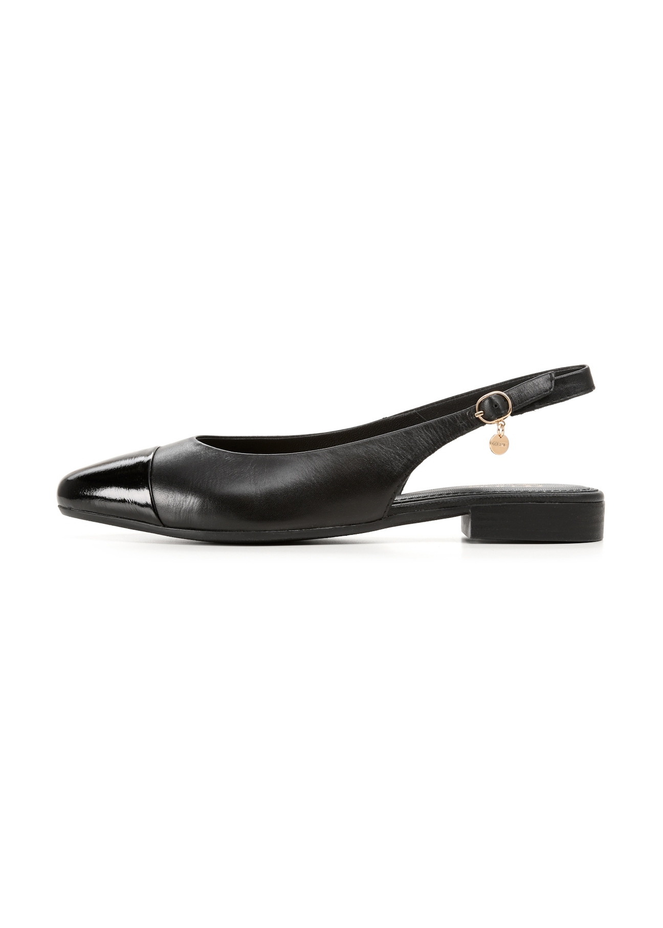 Black leather ballet flats BUTYD-1052A-99(W26), side view of the product on a white background.
