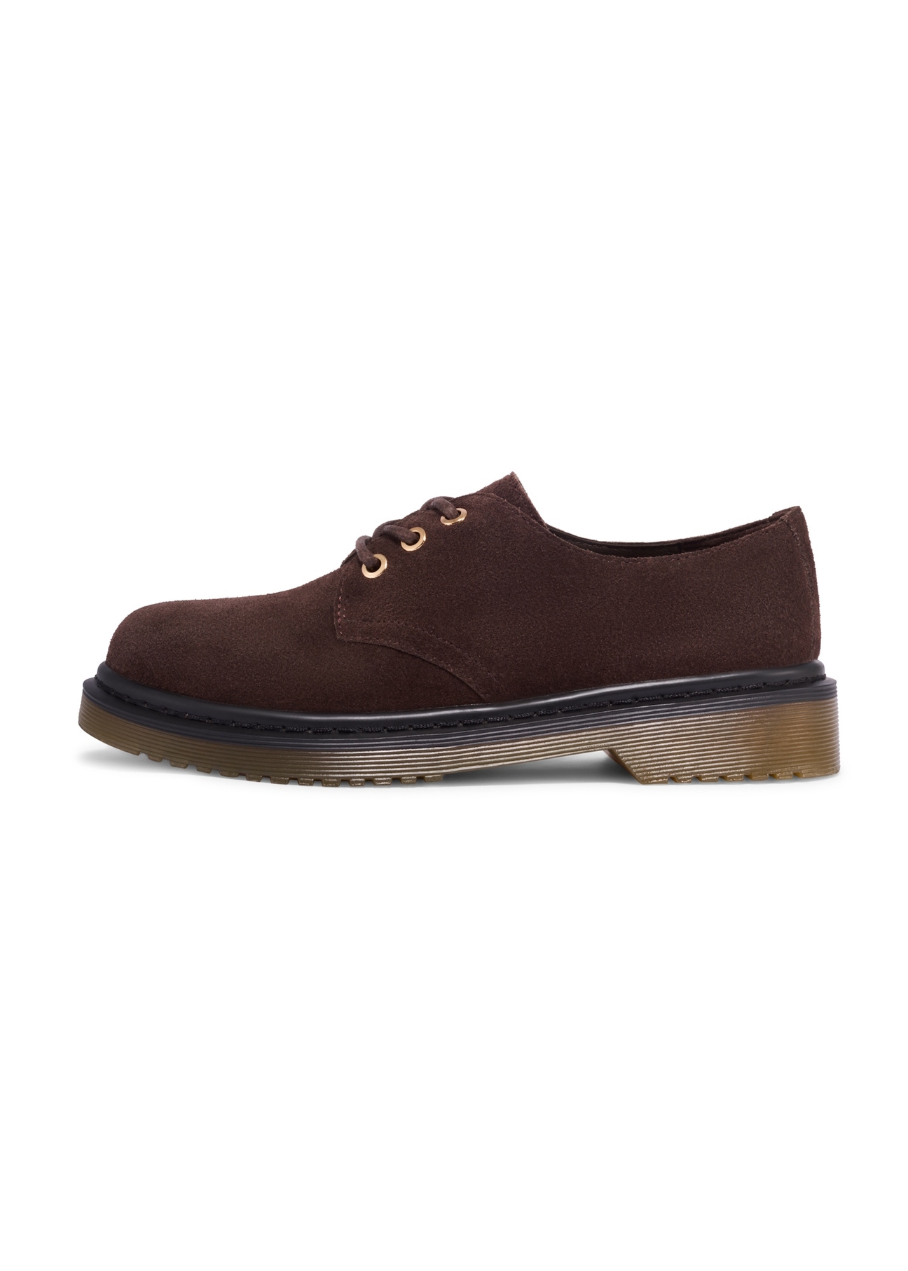 Dark brown suede women's shoes BUTYD-1353-1I(Z26), side view of the product on a white background.