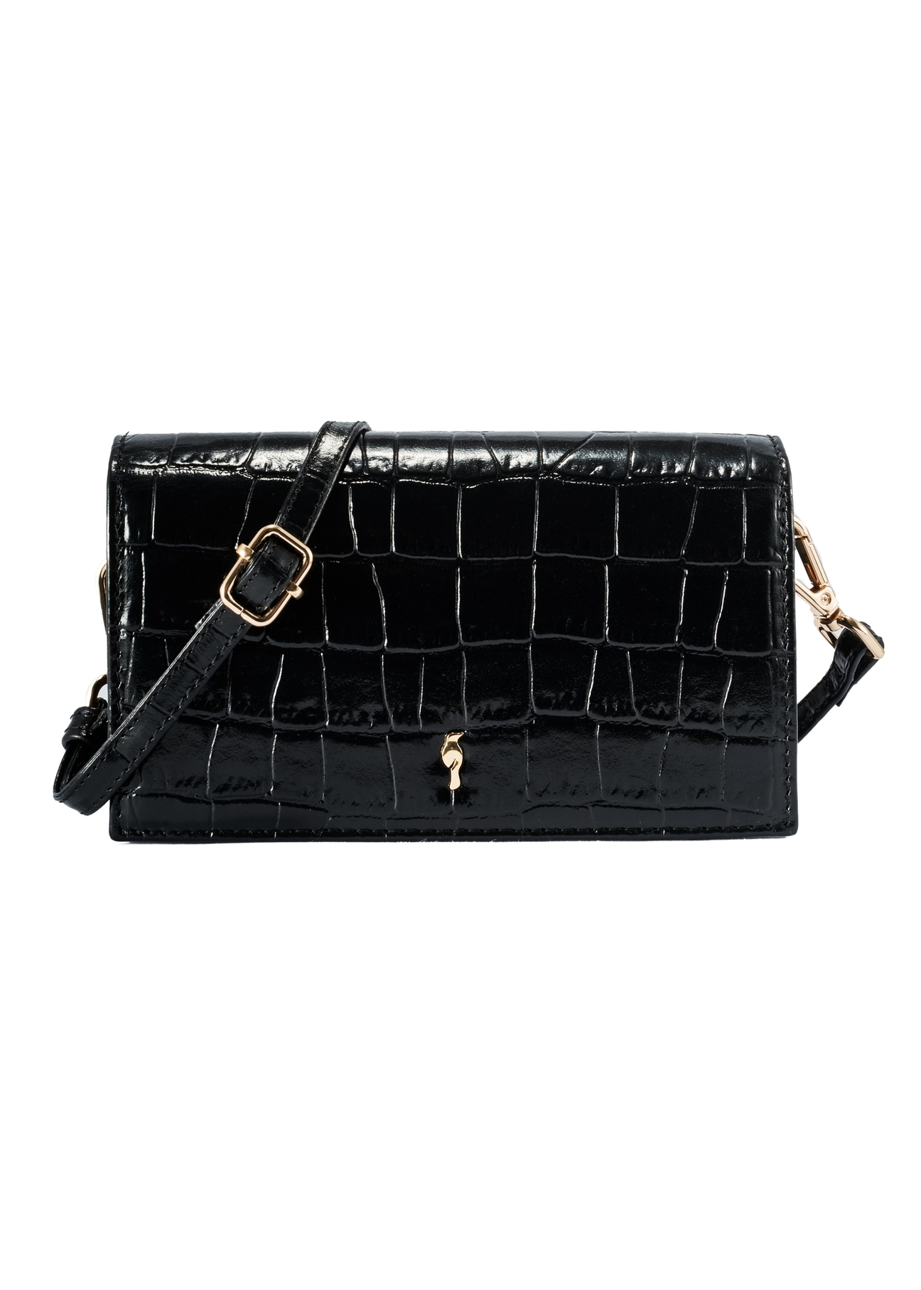Black leather small croco handbag TORES-1133E-99(Z25), product view front on white background.
