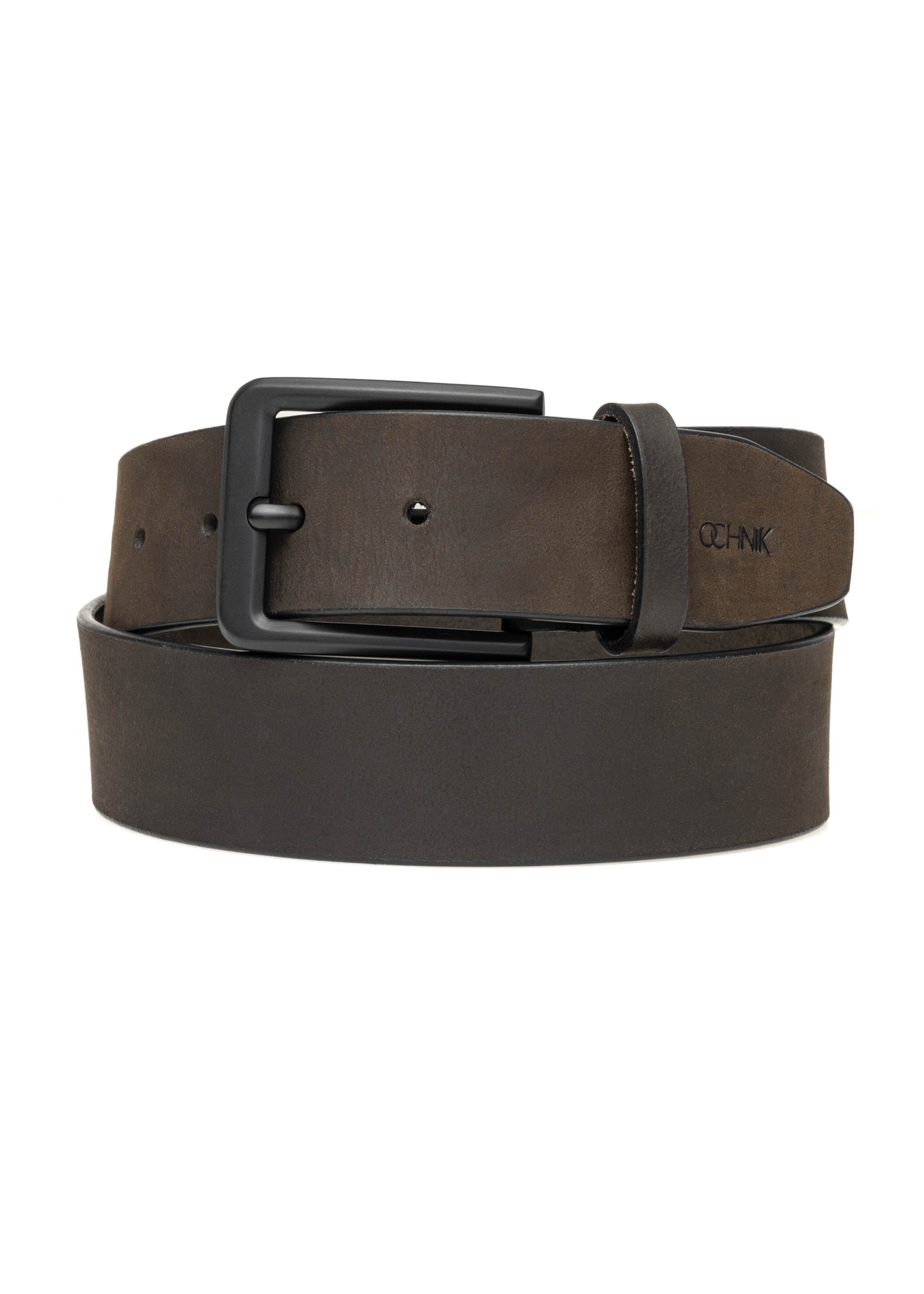 Brown men's suede belt PASMS-0281-1I(W26) - front product view, on white background.
