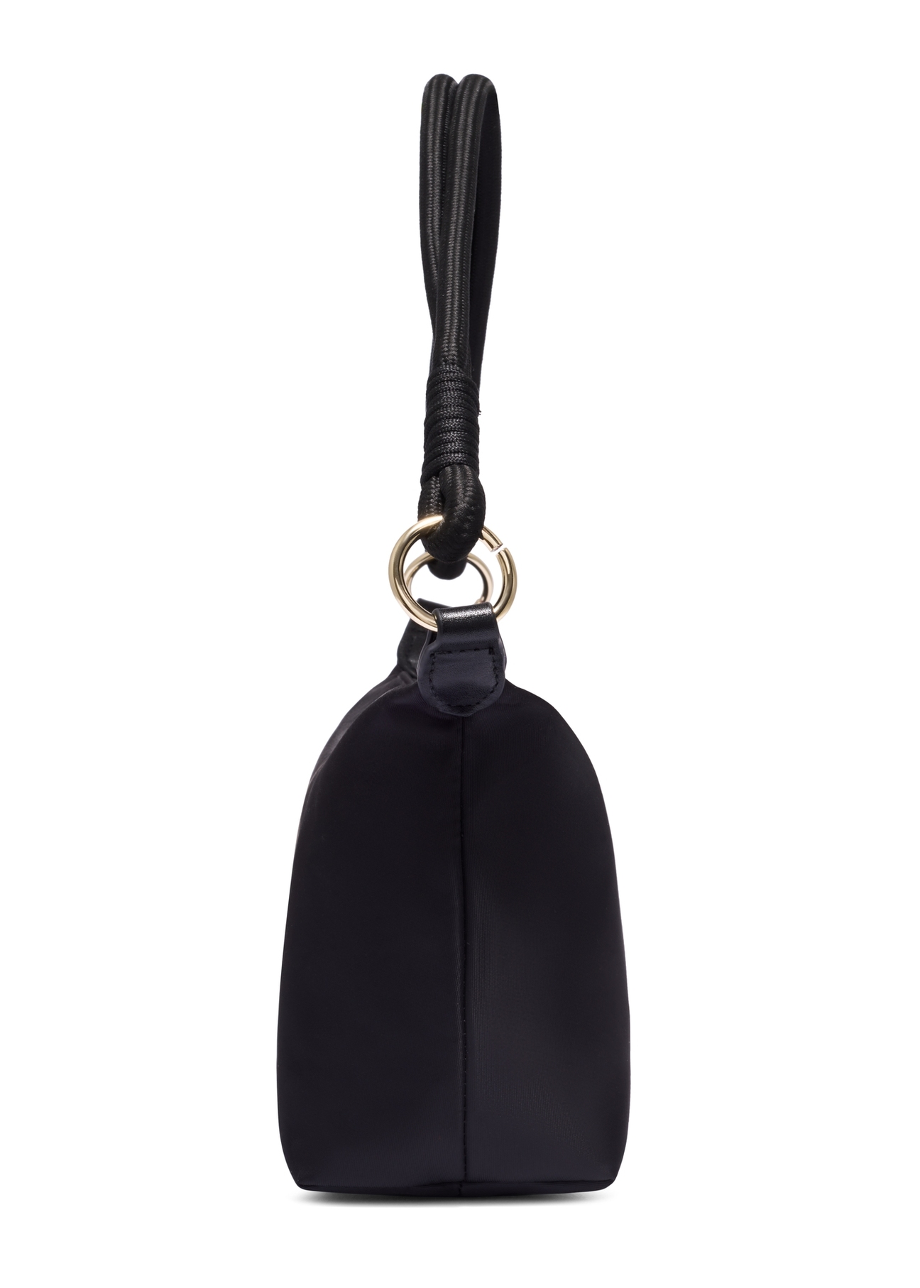 Black fabric women's handbag TOREN-0355-99(Z26), side view of the product on a white background.