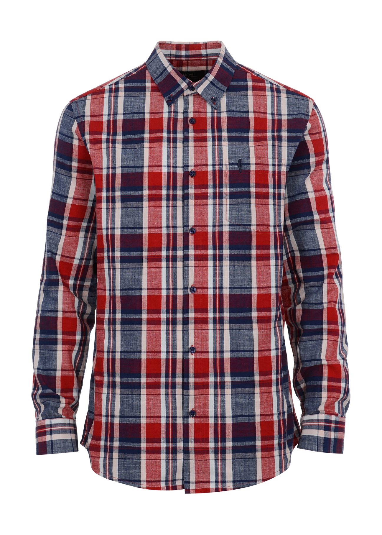 Men's red plaid shirt KOSMT-0312-15(Z23)-04