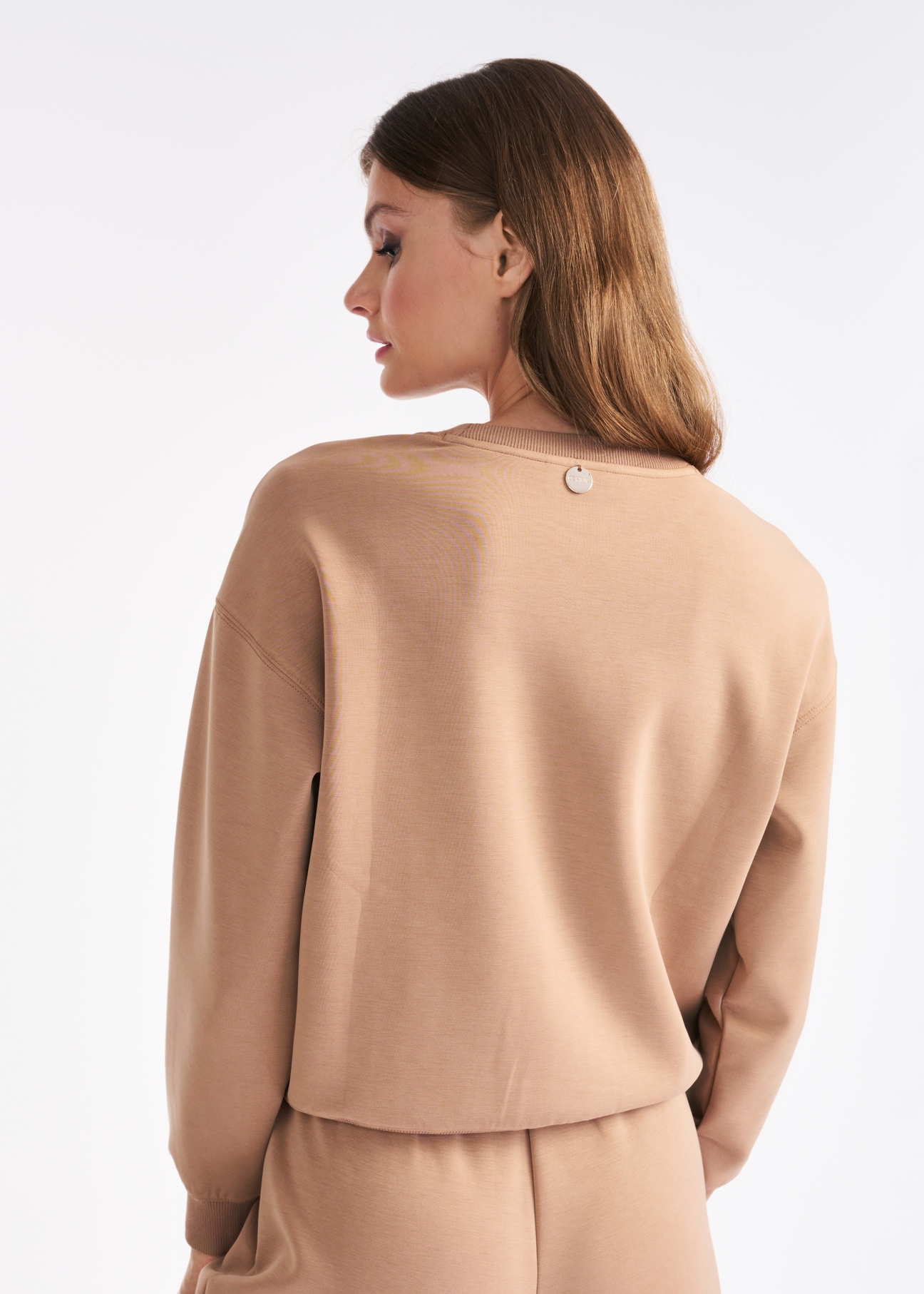 Beige women's sweatshirt with logo BLZDT-0082-81(Z22)-04