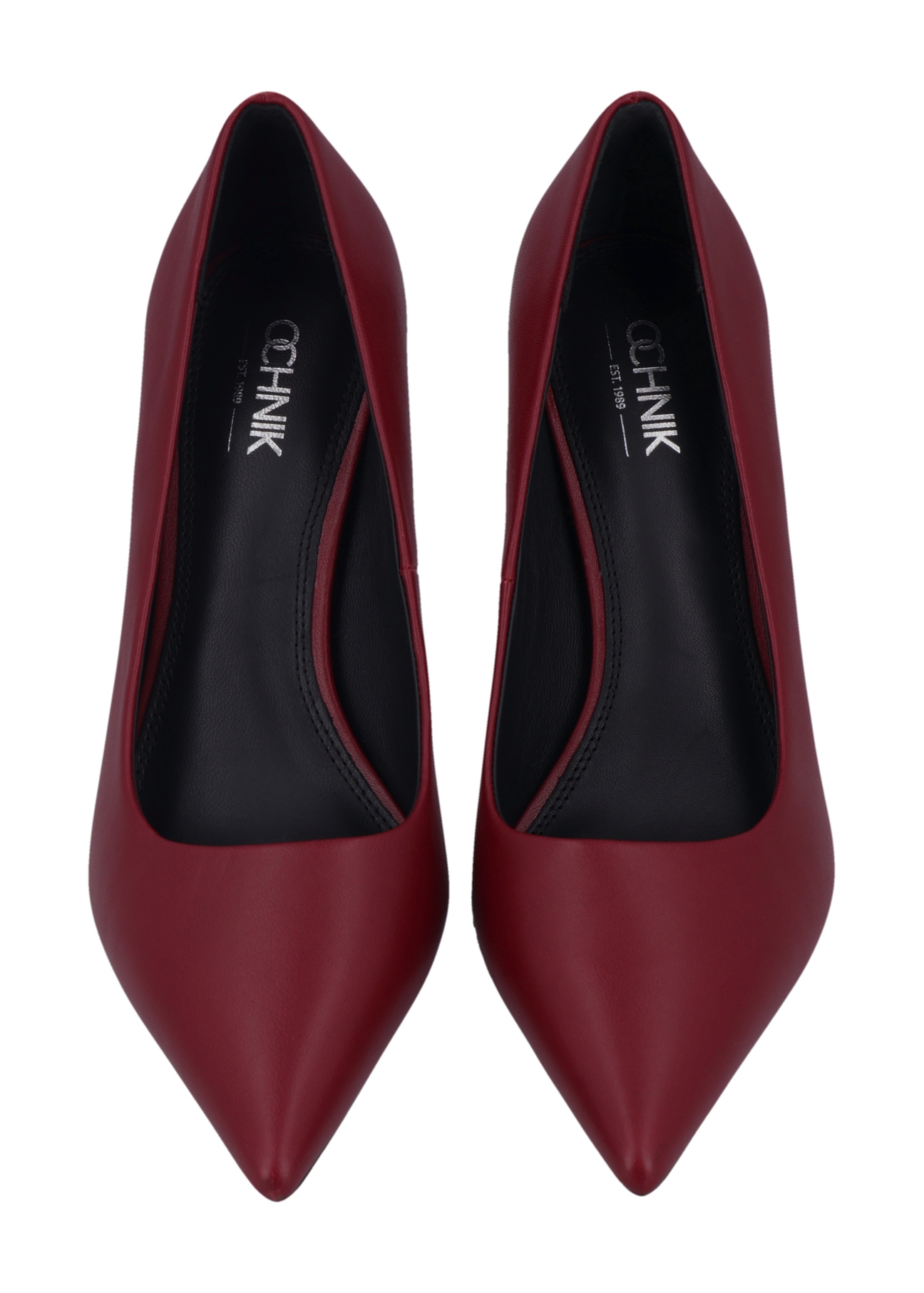 Red leather women's high heels BUTYD-1131A-4B(W26), front product view on white background.