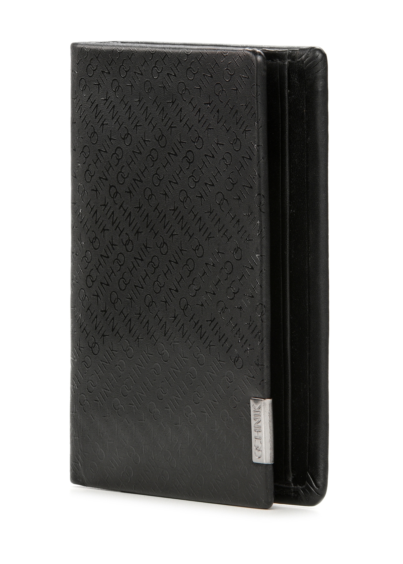 Black men's leather wallet with PORMS-0665-99(Z25) logo, diagonal product view on white background.