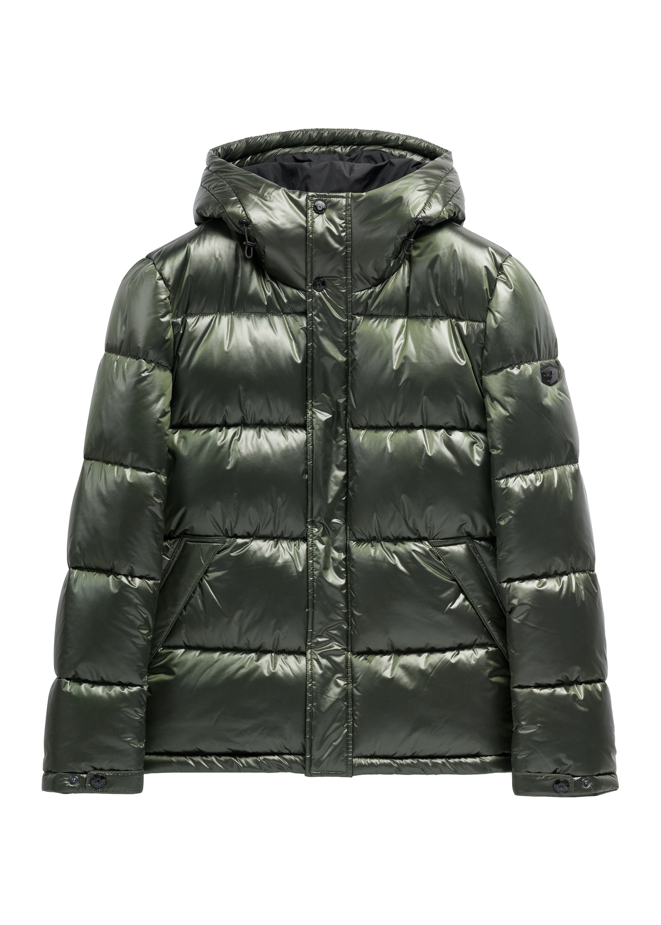 Men's green quilted jacket with hood KURMT-0340-8B(Z26)
