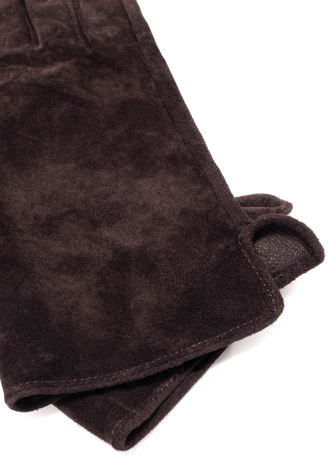Brown suede women's gloves REKDS-0099-89(Z25) - close-up detail on white background.