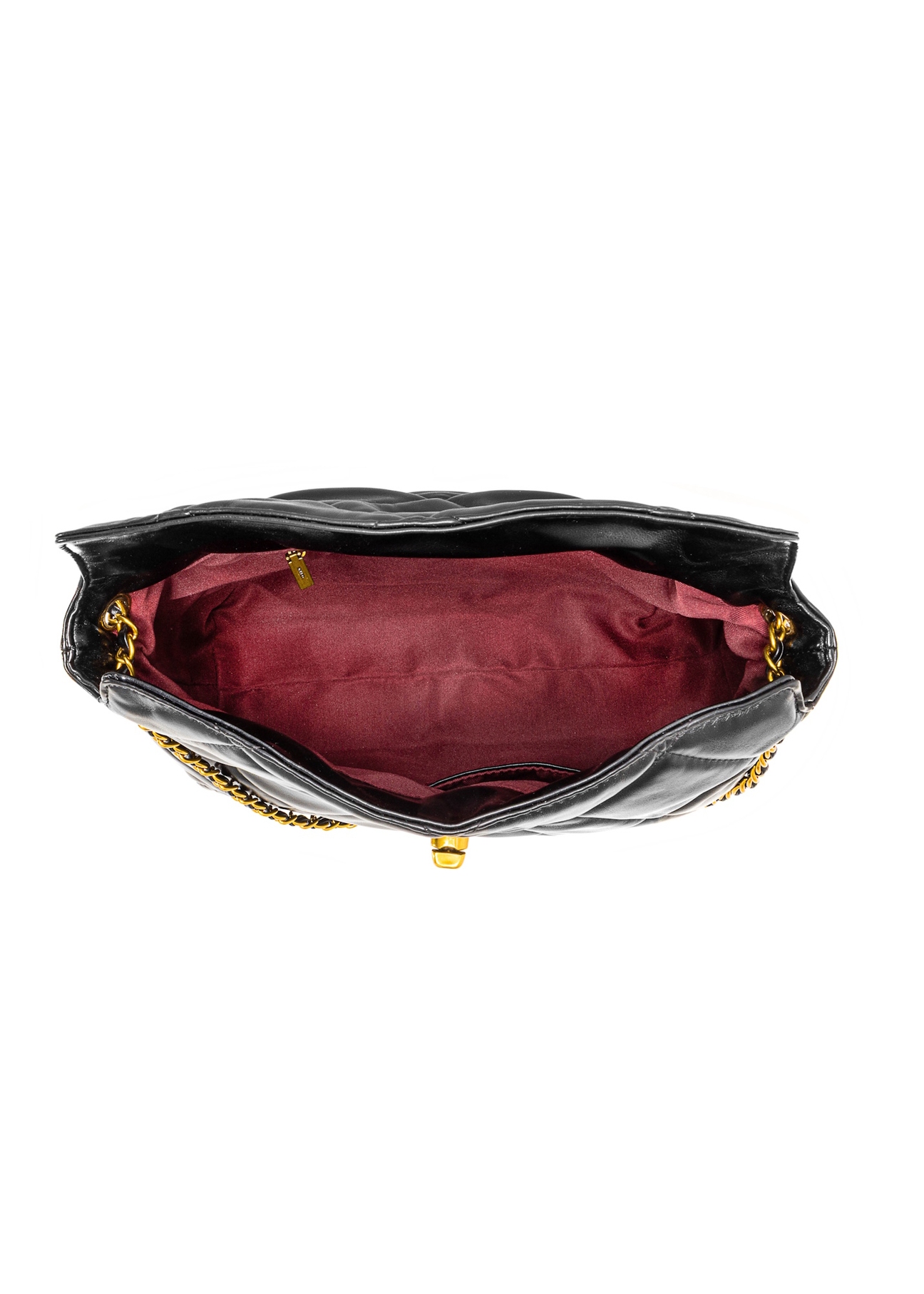 Black quilted women's handbag TOREC-1058-99(Z25), view of the inside of the product on a white background.