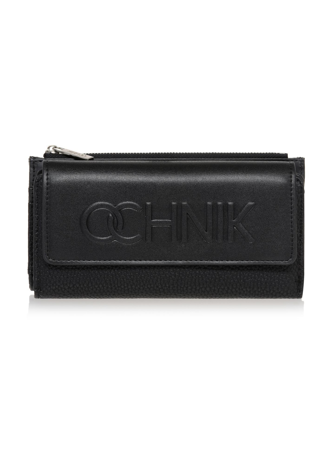 Large black women's wallet with logo POREC-0343A-99(Z25), front product view on white background.