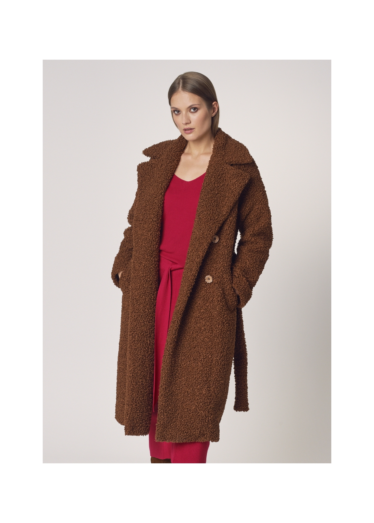Women's long brown coat FUTDP-0010-89(Z21)-01