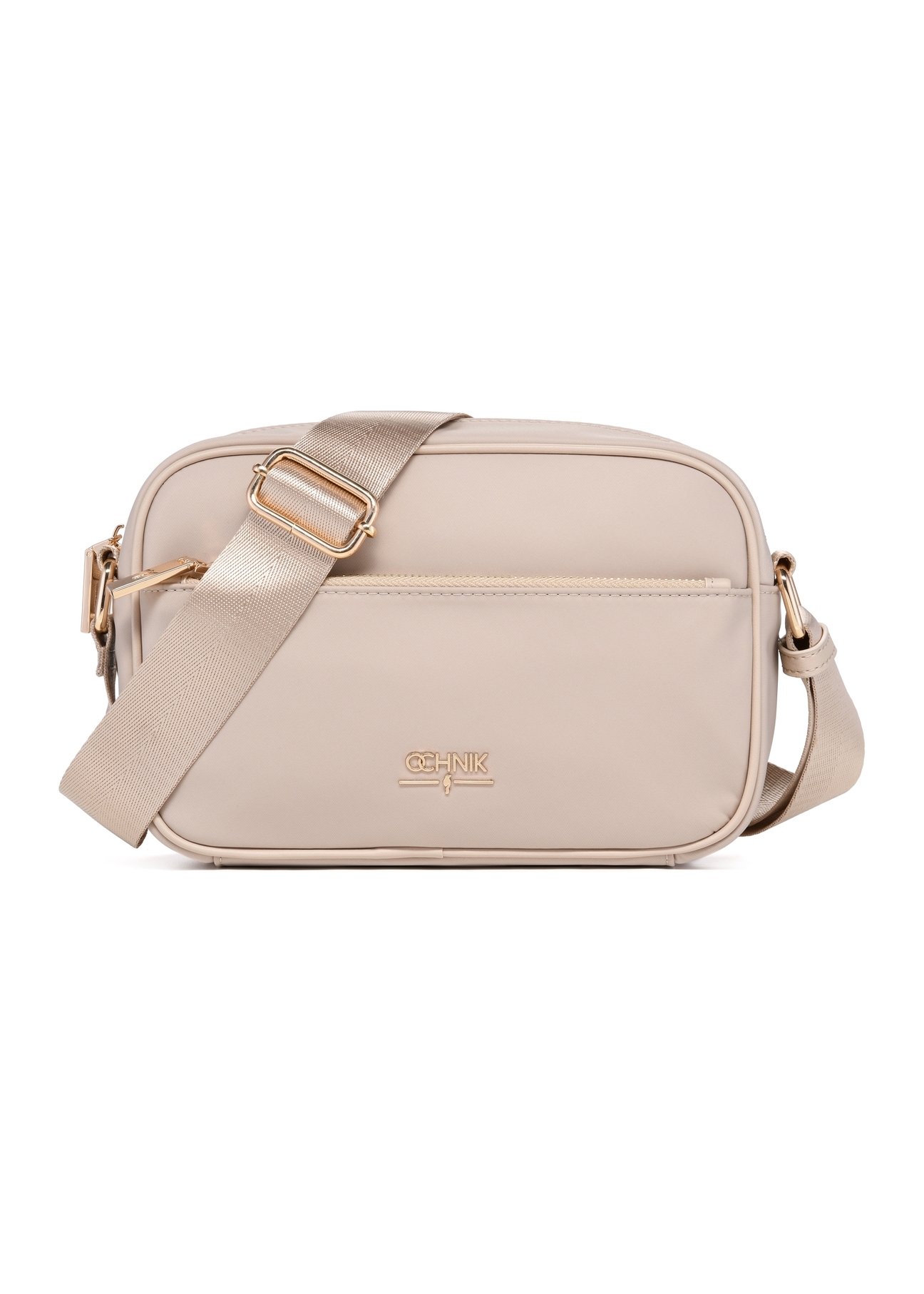 Light pink nylon women's messenger bag TOREN-0309-5A(W26), front product view on white background.
