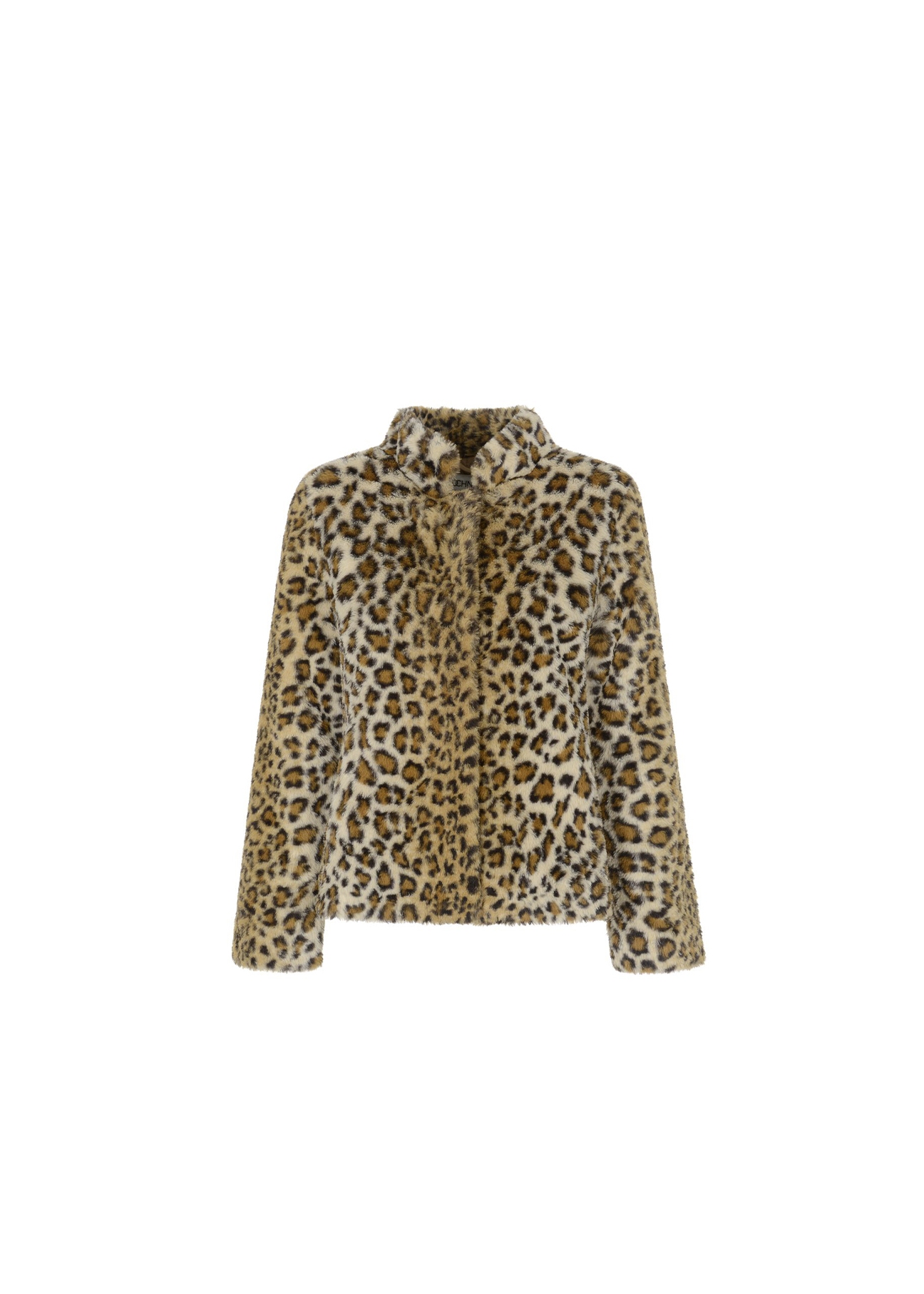 Women's short fur coat in leopard print artificial FUTDT-0043-86(Z20)-01