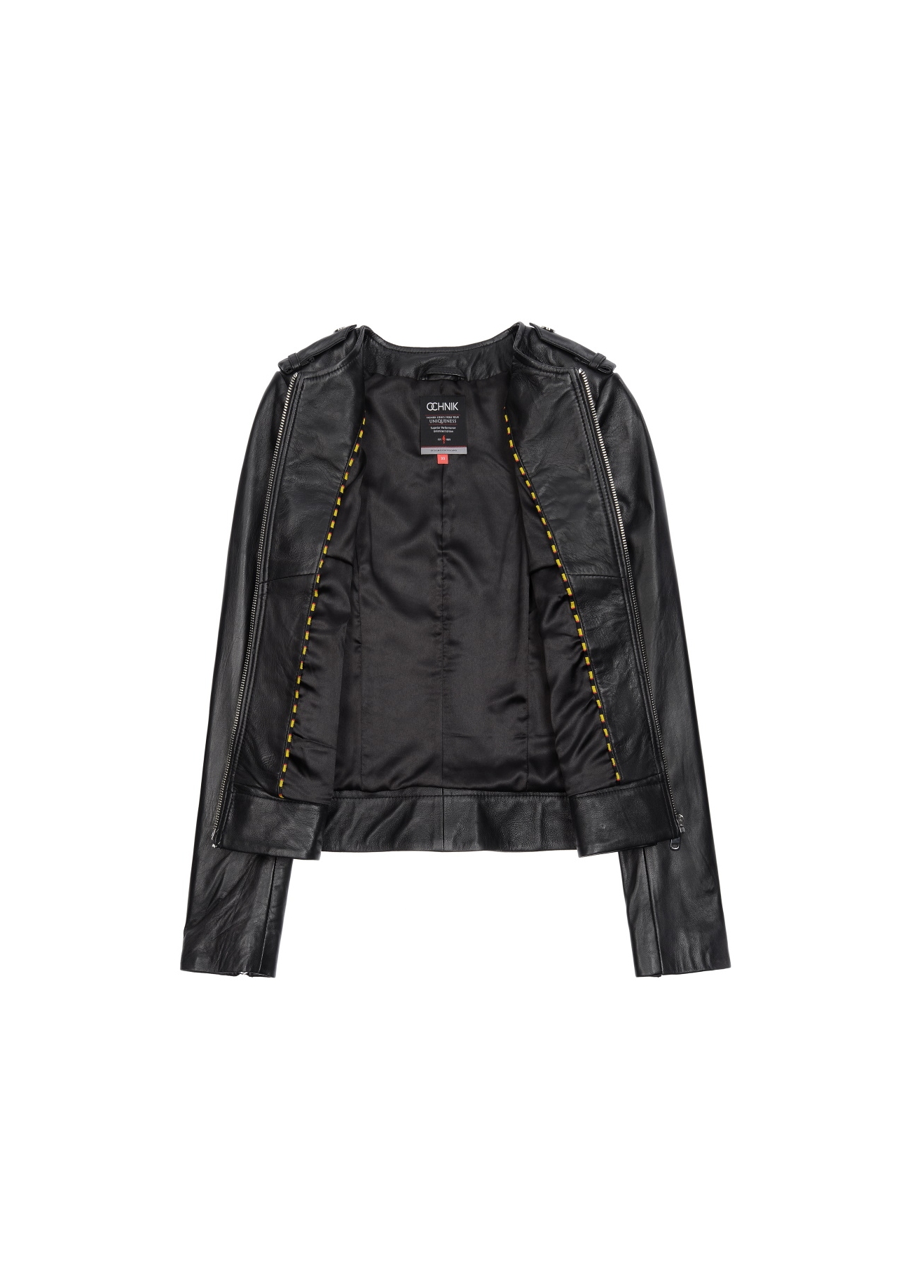 Women's leather jacket with epaulettes KURDS-0229-5477(KS)-04