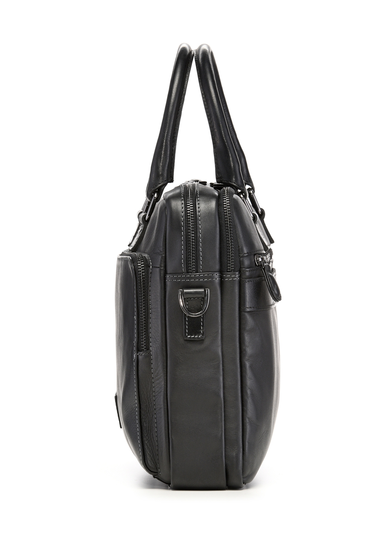 Black leather two-compartment men's bag TORMS-0525-99(Z26) - side view of the product, on a white background.