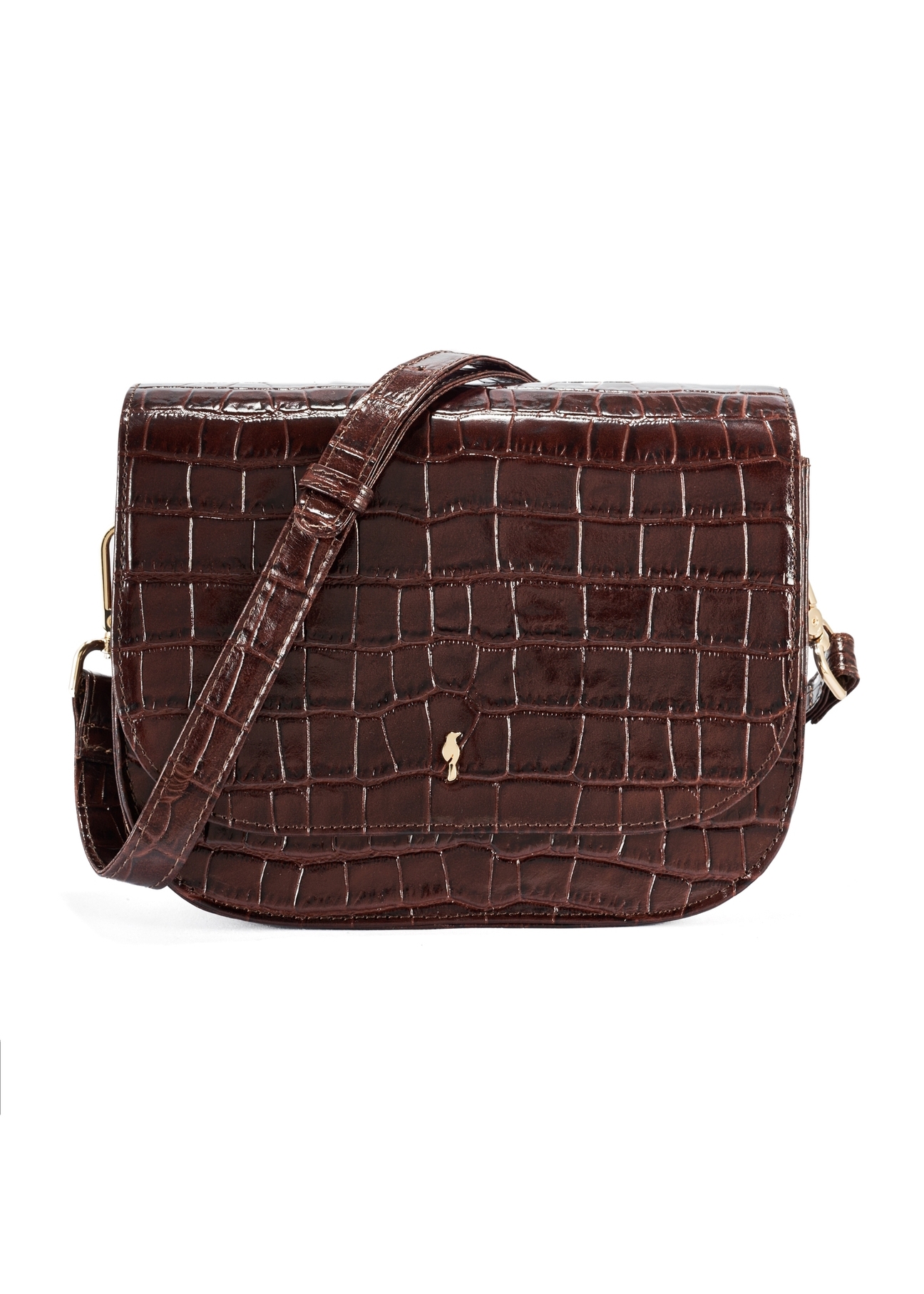 Leather brown croco handbag for women TORES-1129E-89(Z25), product view from the front on a white background.