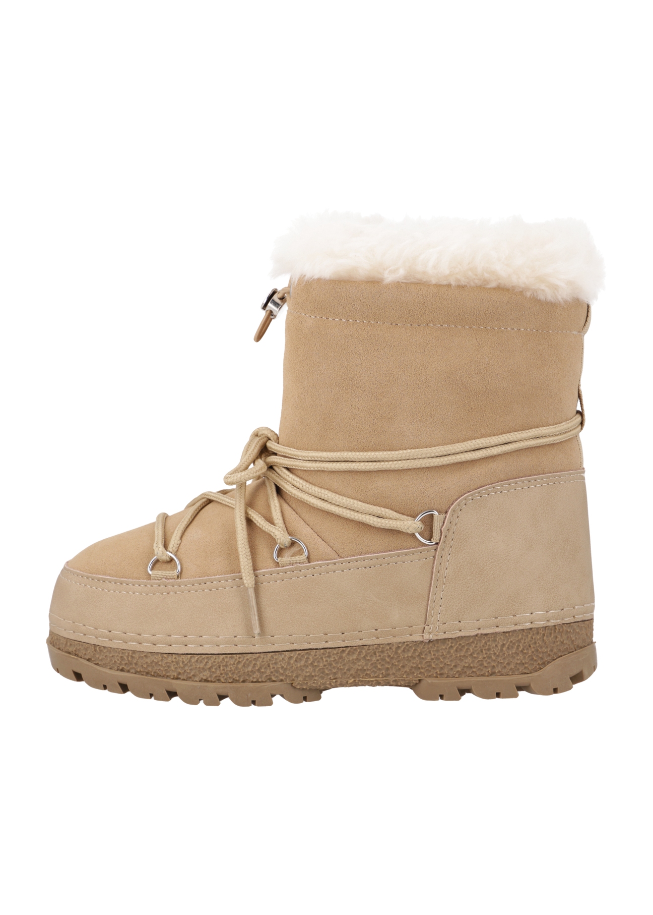 Women's snow boots in cool beige color BUTYD-1315-1K(Z26), side view of the product on a white background.