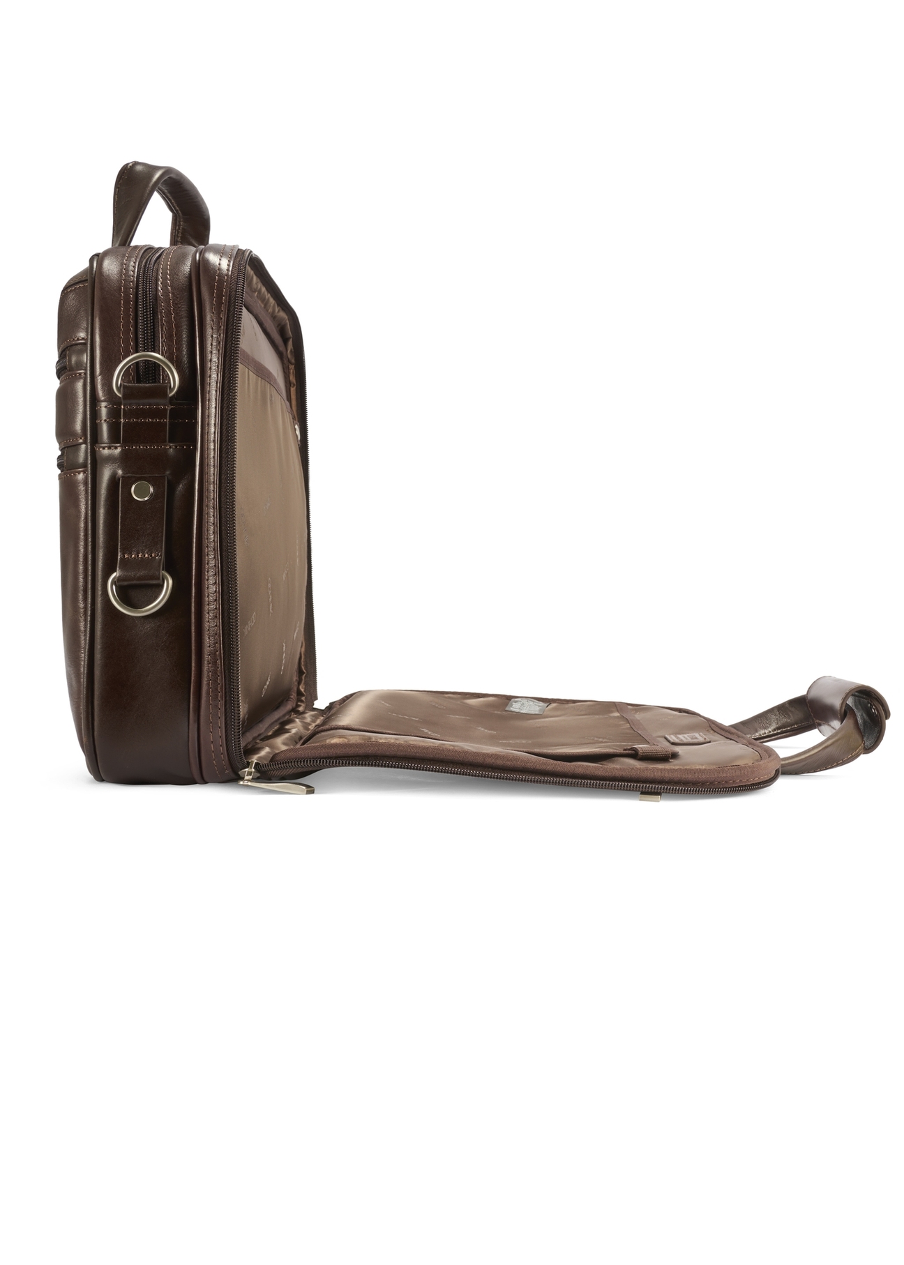 Brown leather men's bag TORMS-0483-89(Z25), product view from the side on a white background.