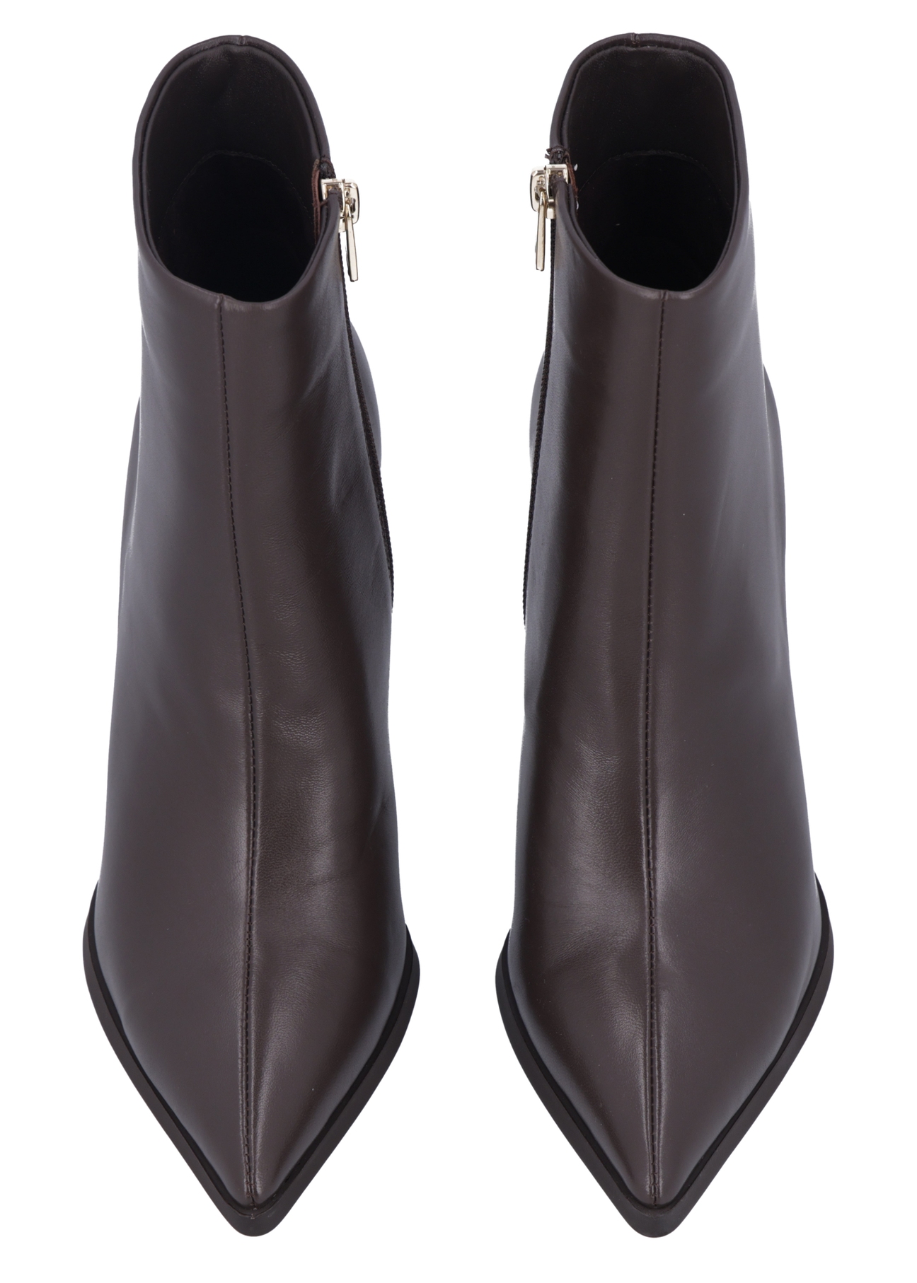Dark brown leather high heel ankle boots BUTYD-1207-1I(Z26), front product view on white background.