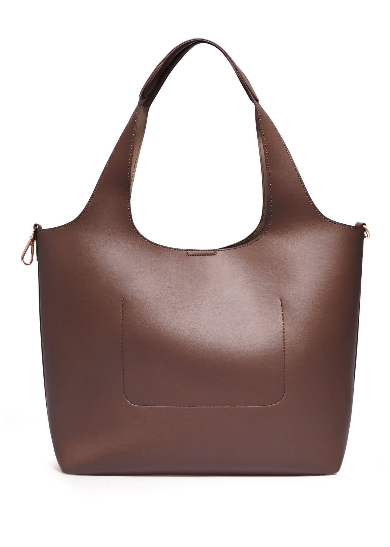 Brown women's shopper bag TOREC-1259-1H(Z26), product view from the back on a white background.