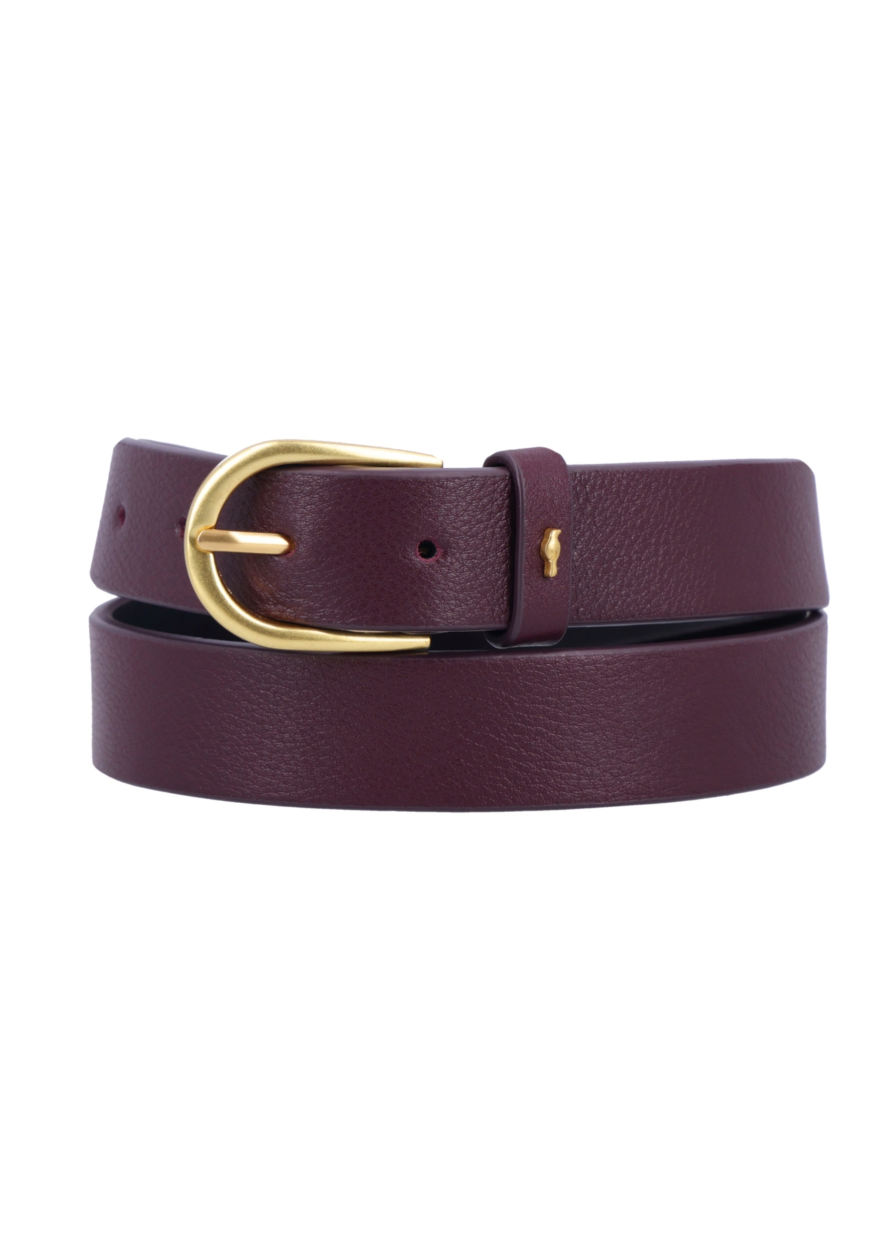 Burgundy women's leather belt PASDS-0345-4D(Z26), front product view on white background.
