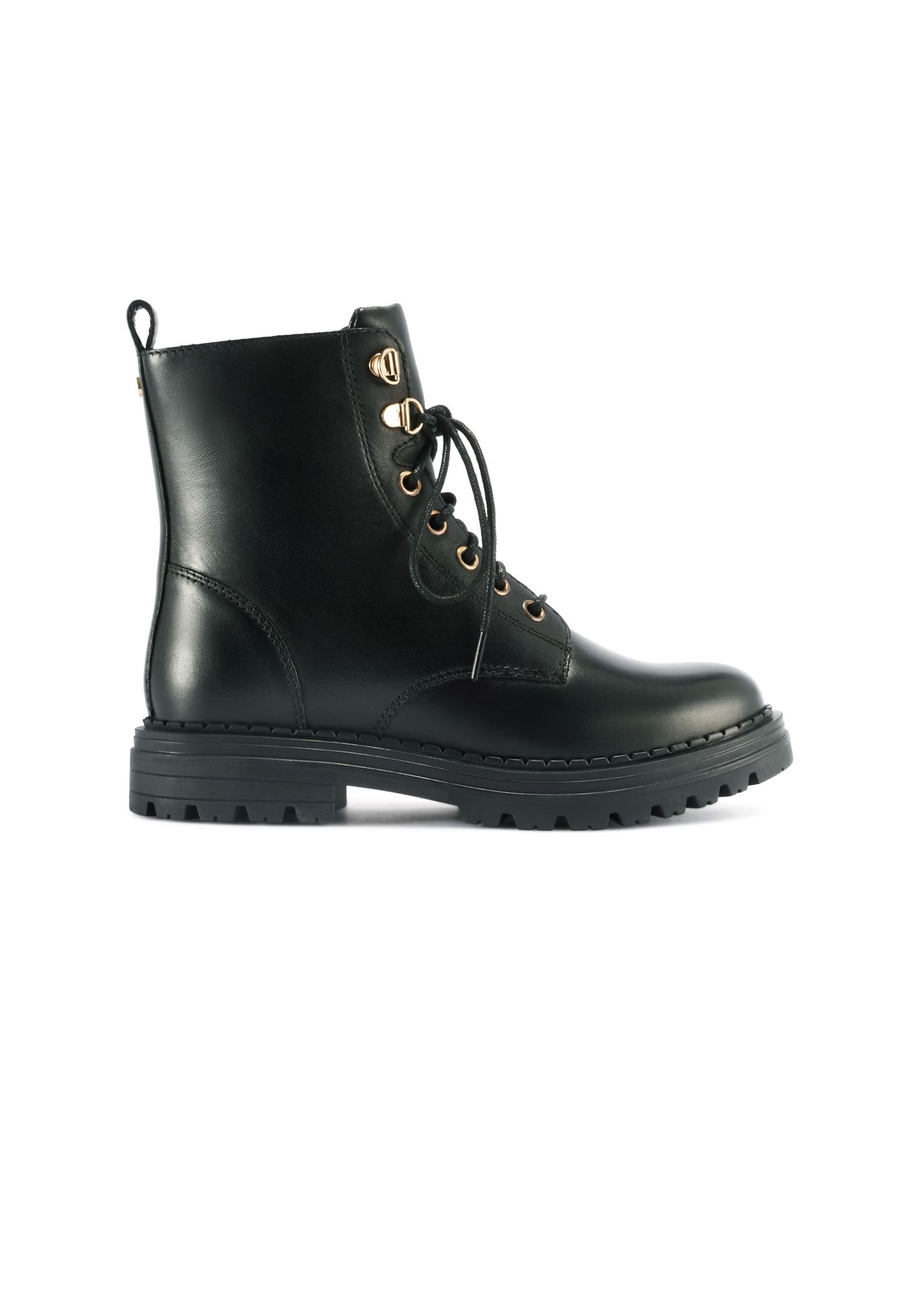 Black leather women's ankle boots BUTYD-1015A-99(Z25) - side view of the product on a white background.