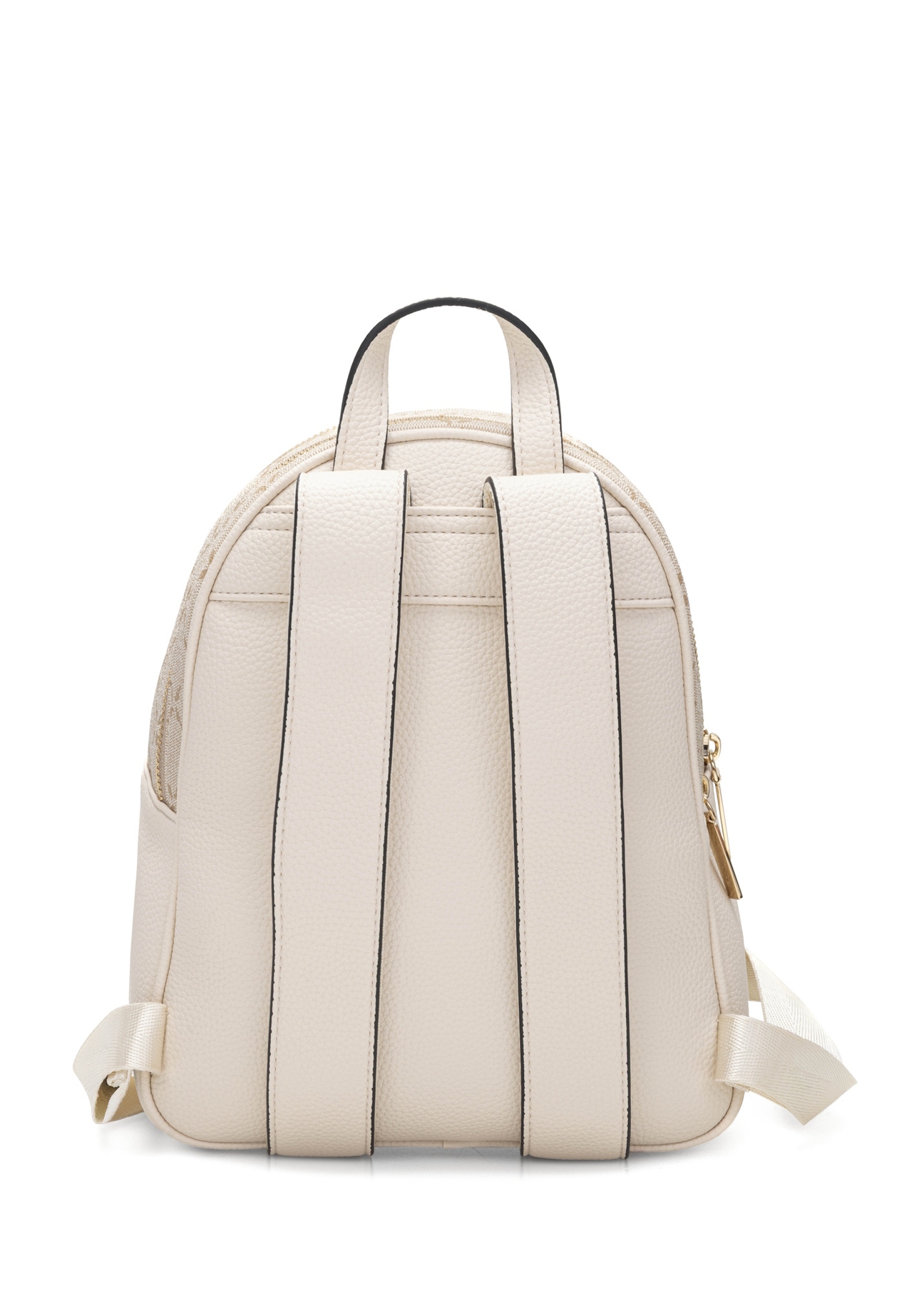 Cream women's backpack with monogram TOREC-1026-0P(W26), product view from the back on a white background.