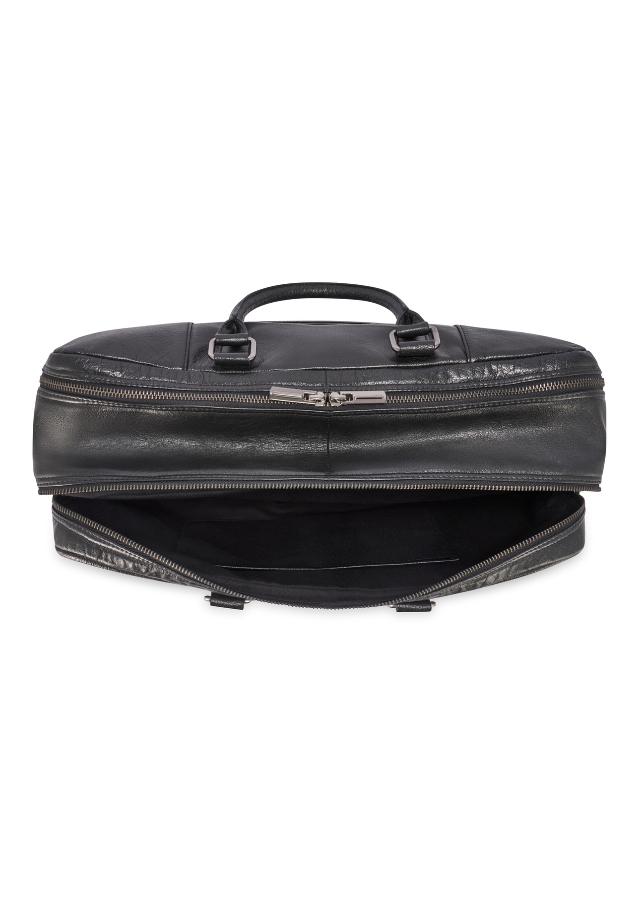 Black large leather men's bag TORMS-0489-99(W26) - product view from above, on a white background.