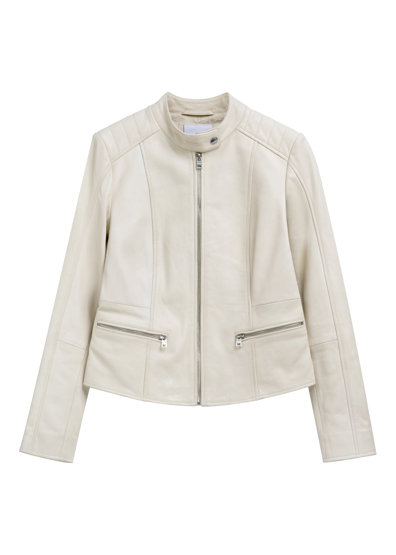 Women's short leather jacket in beige color KURDS-0603-0B(W26)